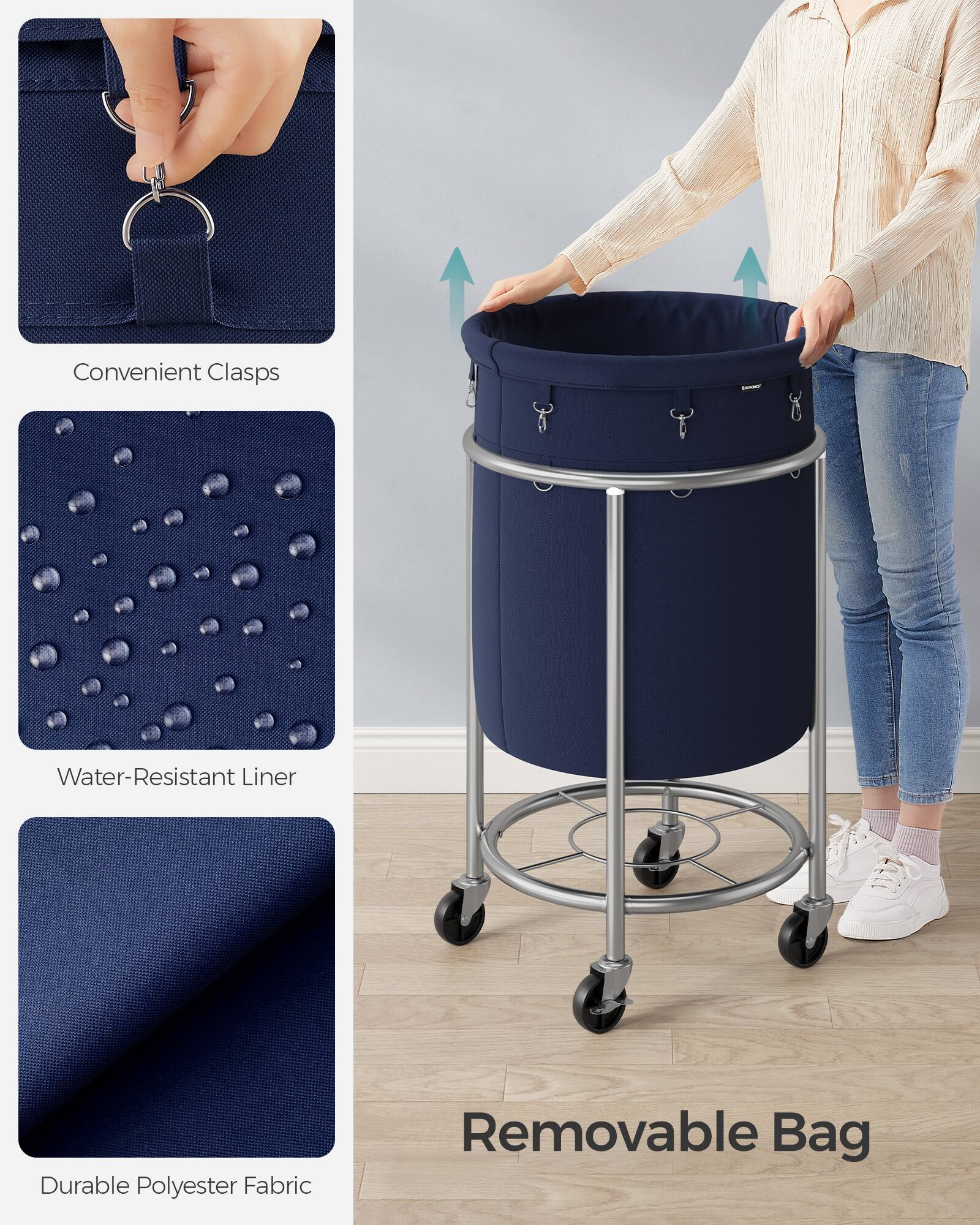 - Convenient Clasps
- Water-Resistant Liner
- Durable Polyester Fabric
- Removable Bag