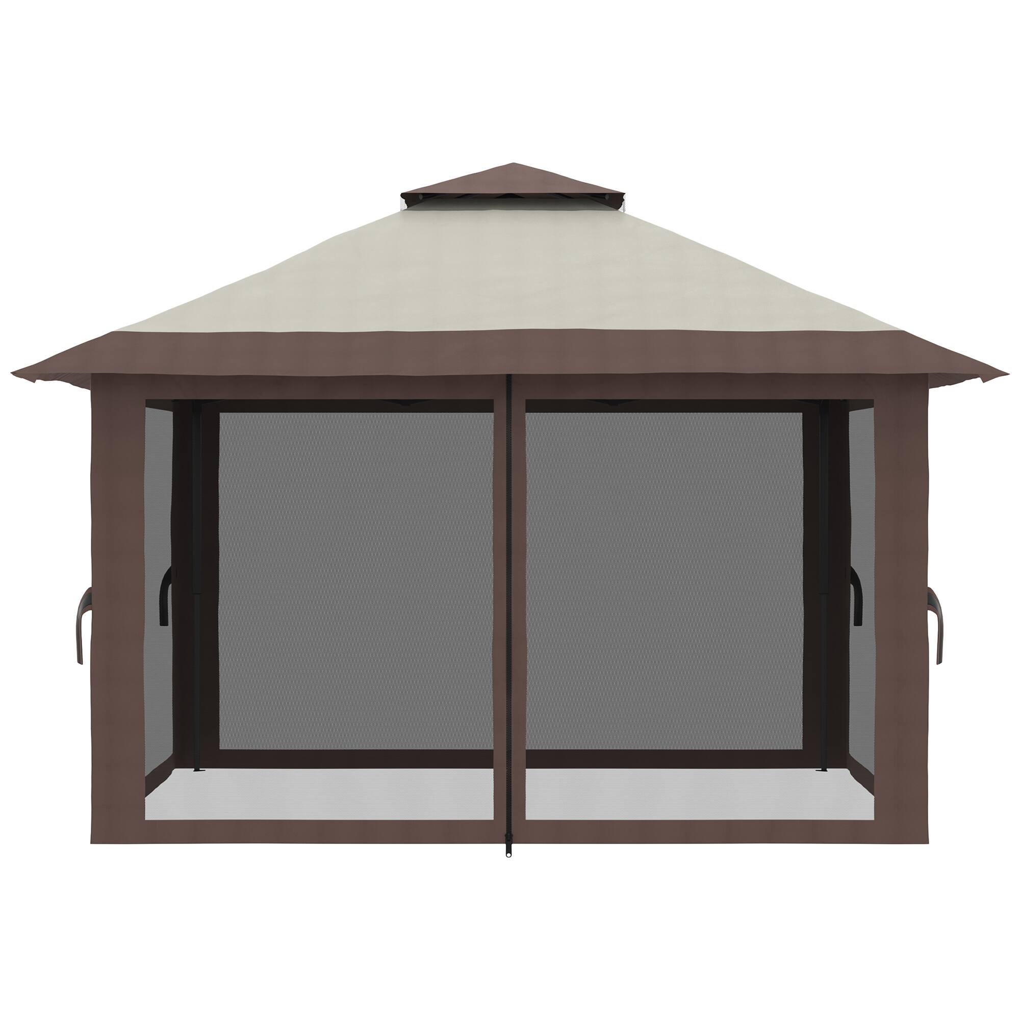 Alt View 8. Ecooso - 13' x 13' Pop Up Gazebo with Netting, Instant Canopy Tent Shelter with 2-Tier Roof,  Wheeled Carry Bag, Water/Sand Bags - Beige.