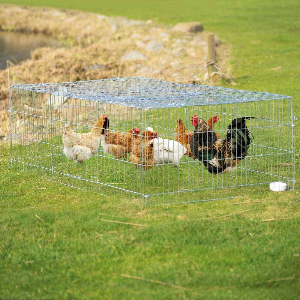 Angle. TRIXIE - Enclosed Outdoor Ft. Galvanized Metal Animal Cage with 5 Doors - Silver.