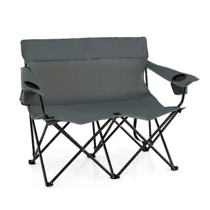 Front. Boyel Living - Gray 2-Person Double Folding Camping Chair 52.0-in L x 38.0-in W x 26.0-in H with Cup Holders - Gray.