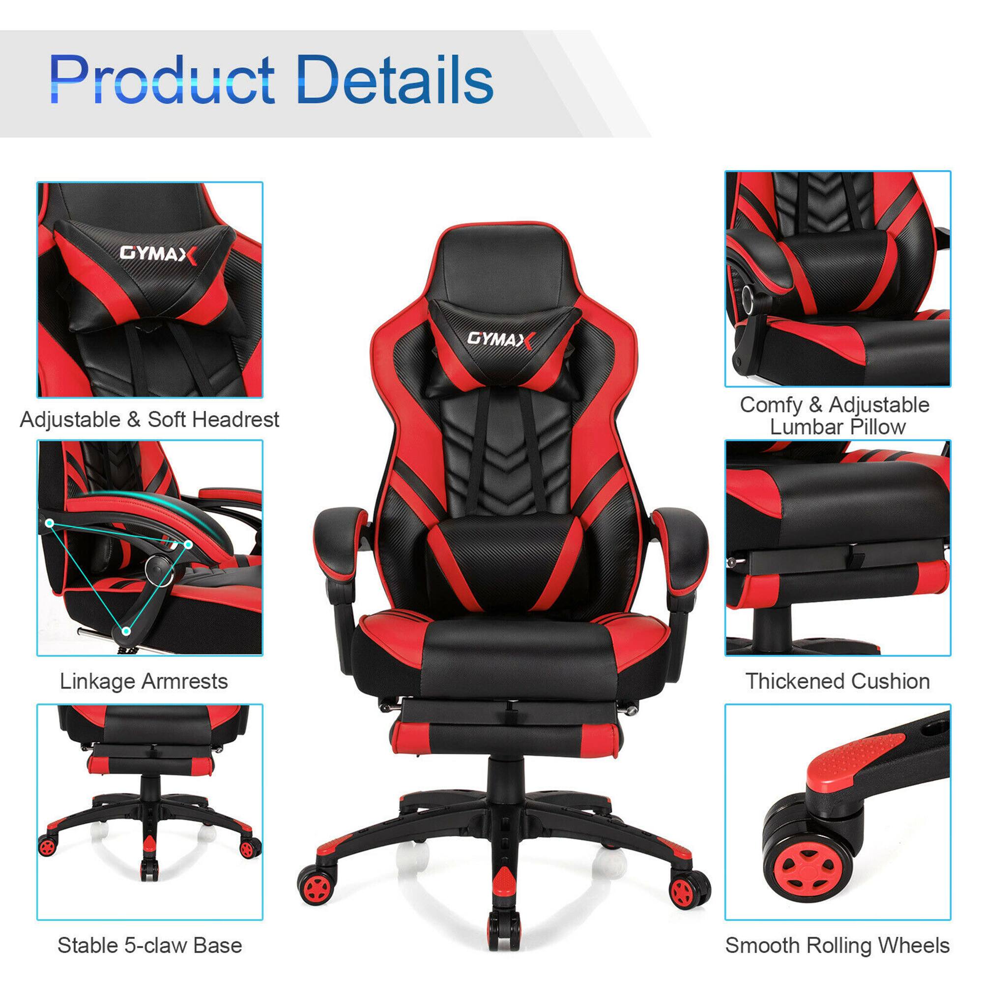 Product Details

- Adjustable & Soft Headrest
- Comfy & Adjustable Lumbar Pillow
- Linkage Armrests
- Thickened Cushion
- Stable 5-claw Base
- Smooth Rolling Wheels