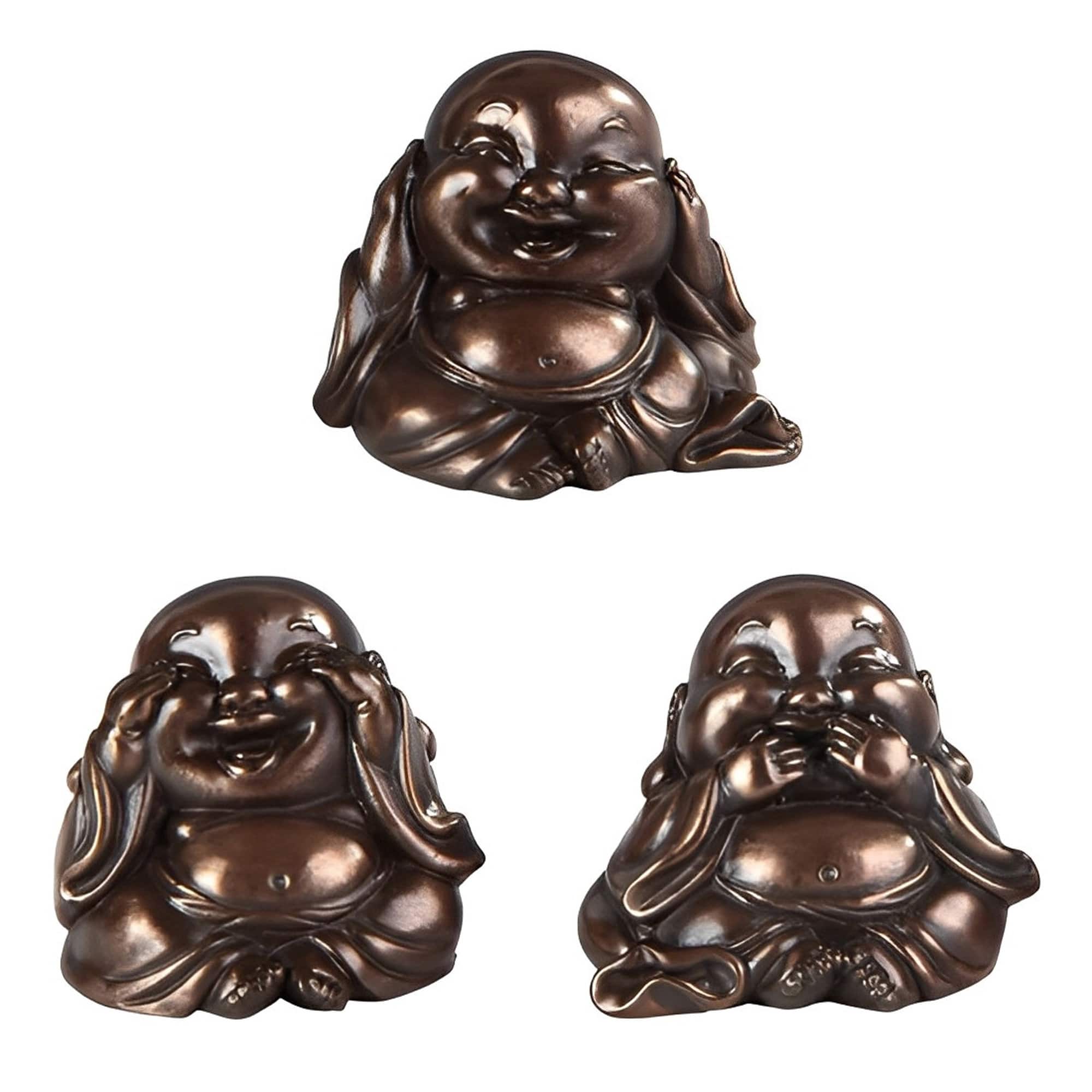 FC Design - 3-PC Mini Maitreya Buddha Hear-No, See-No, Speak-No Evil 2"H Figurine Set Office Desk Tabletop Home Decor Gift - Multi-Color