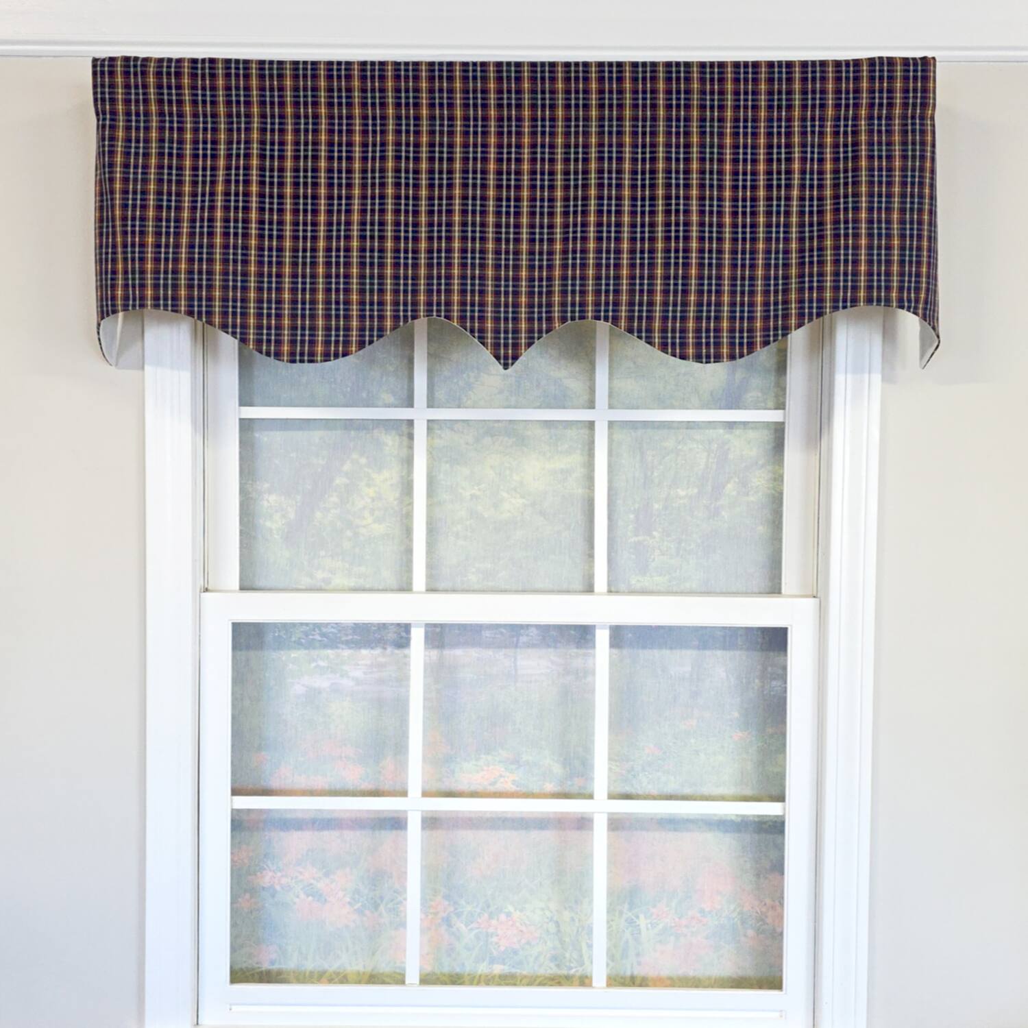 Angle. RLF Home - RLF Home 100% Cotton Palermo Regal  Fully lined Windows Rod Pocket Valance 50" x 17"  Navy - Navy.