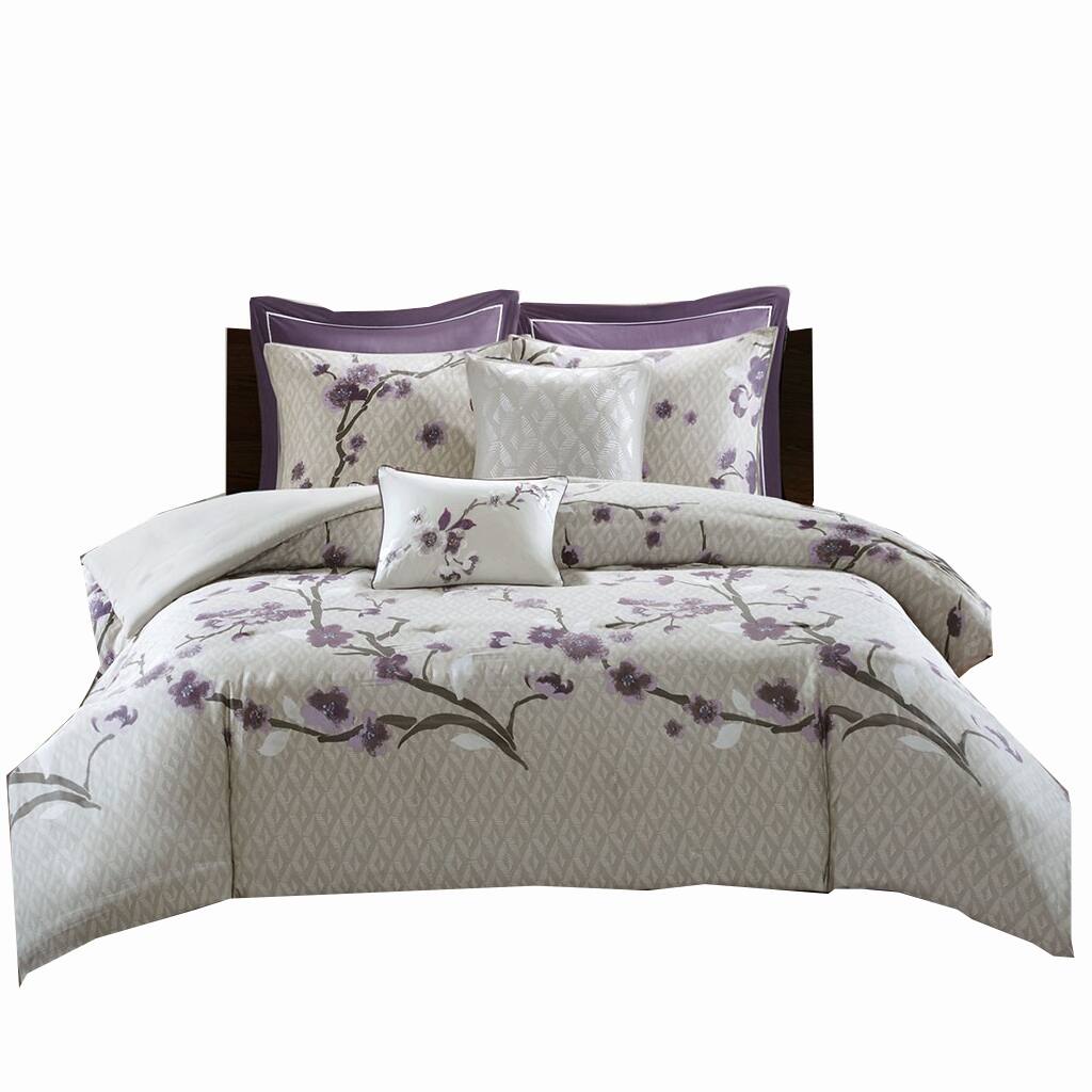Gracie Mills Isaac 7 Piece Cotton Duvet Cover Set Purple/Taupe 0714 ...