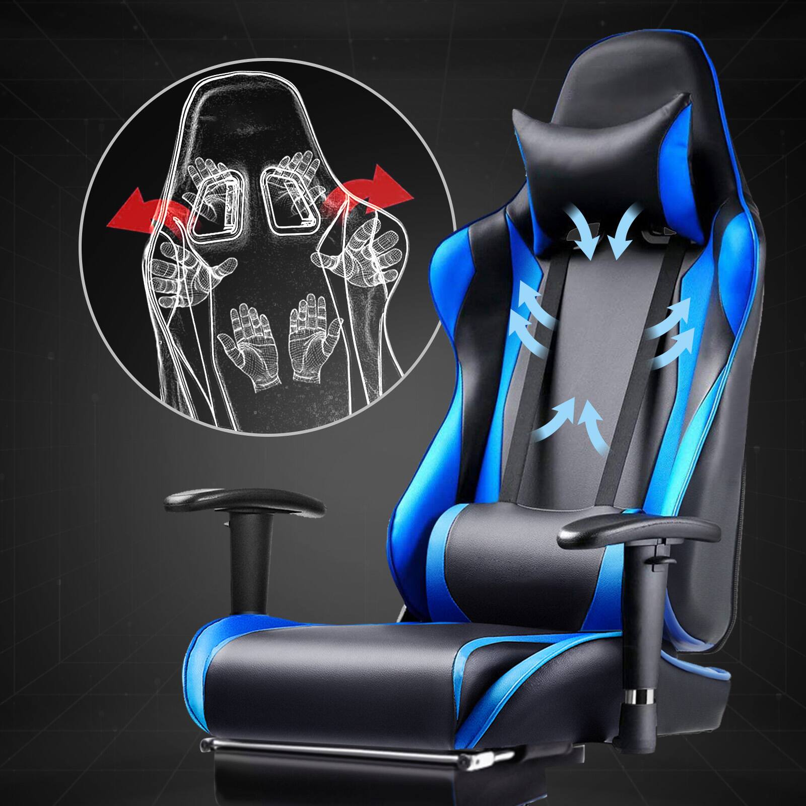 Alt View 3. Egaming - Ergonomic Computer Chair with Footrest Gaming Chair with Headrest and Lumbar - Blue.