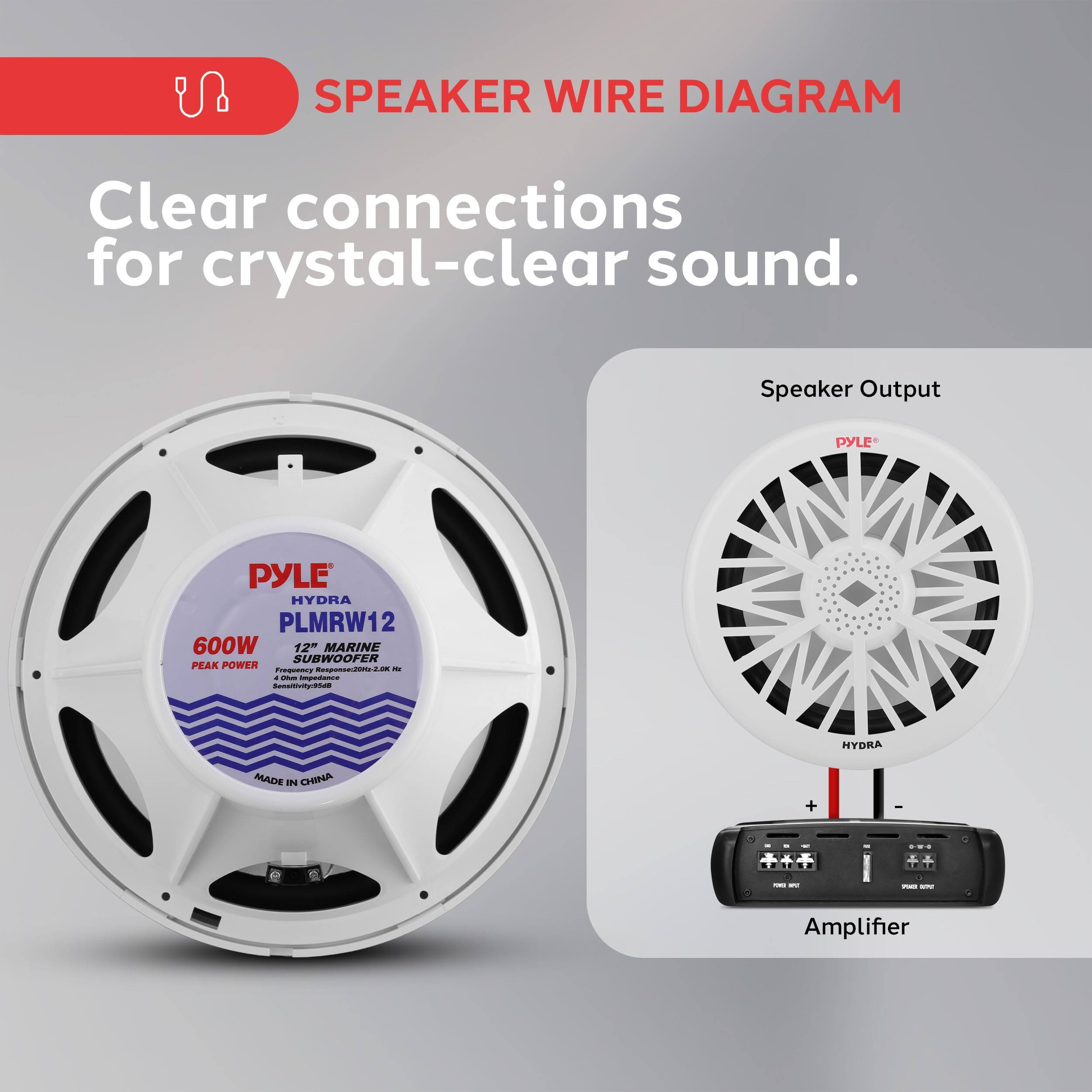Pyle PLMRW12 12” Outdoor Marine Subwoofer, 600W Waterproof Bass Speaker ...