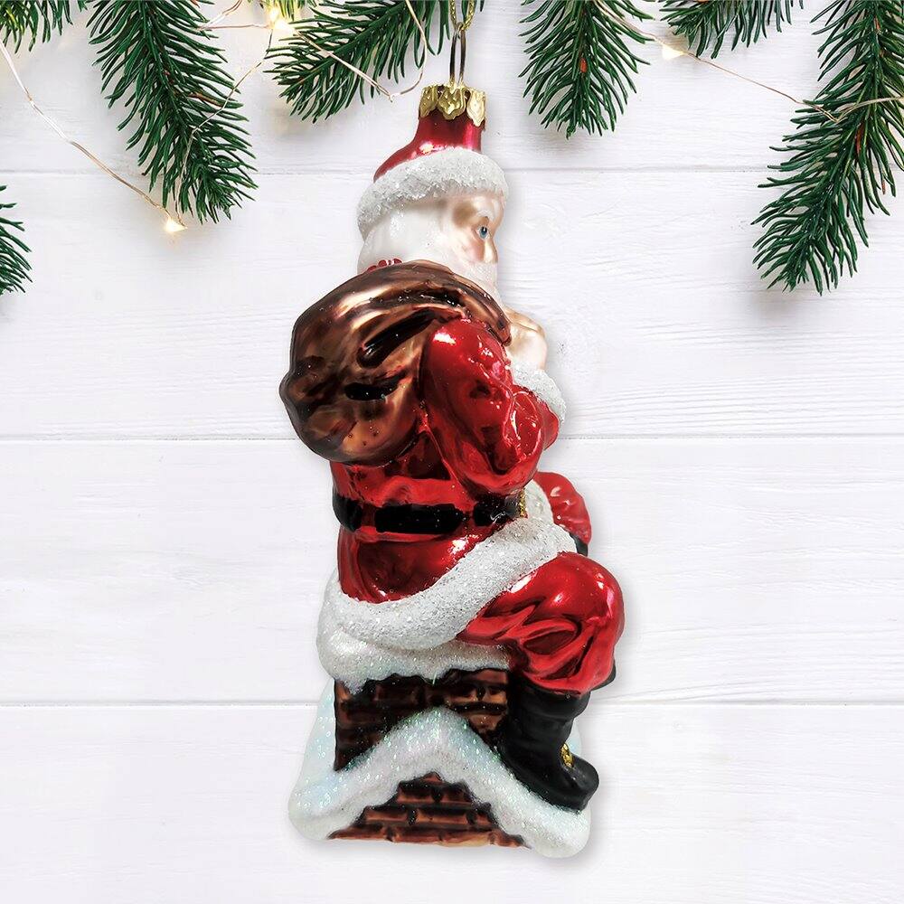 Left. OrnamentallyYou - Santa Claus on Chimney Glass Christmas Ornament - Multi-colored.