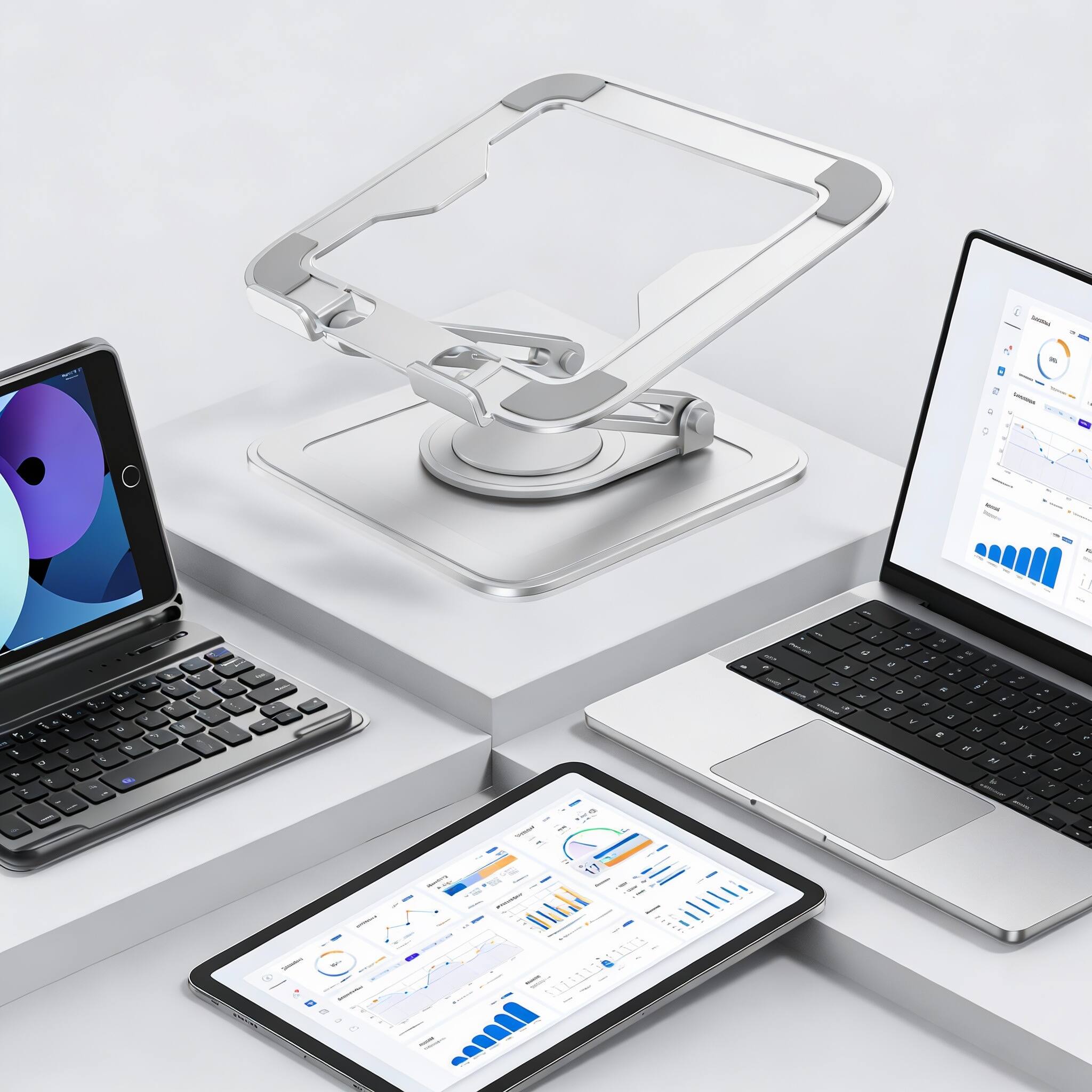 Alt View 2. Frangdom - Adjustable Foldable Aluminum Laptop Stand with Heat-Vent - White 360° rotating base, fits 10-16" laptops.