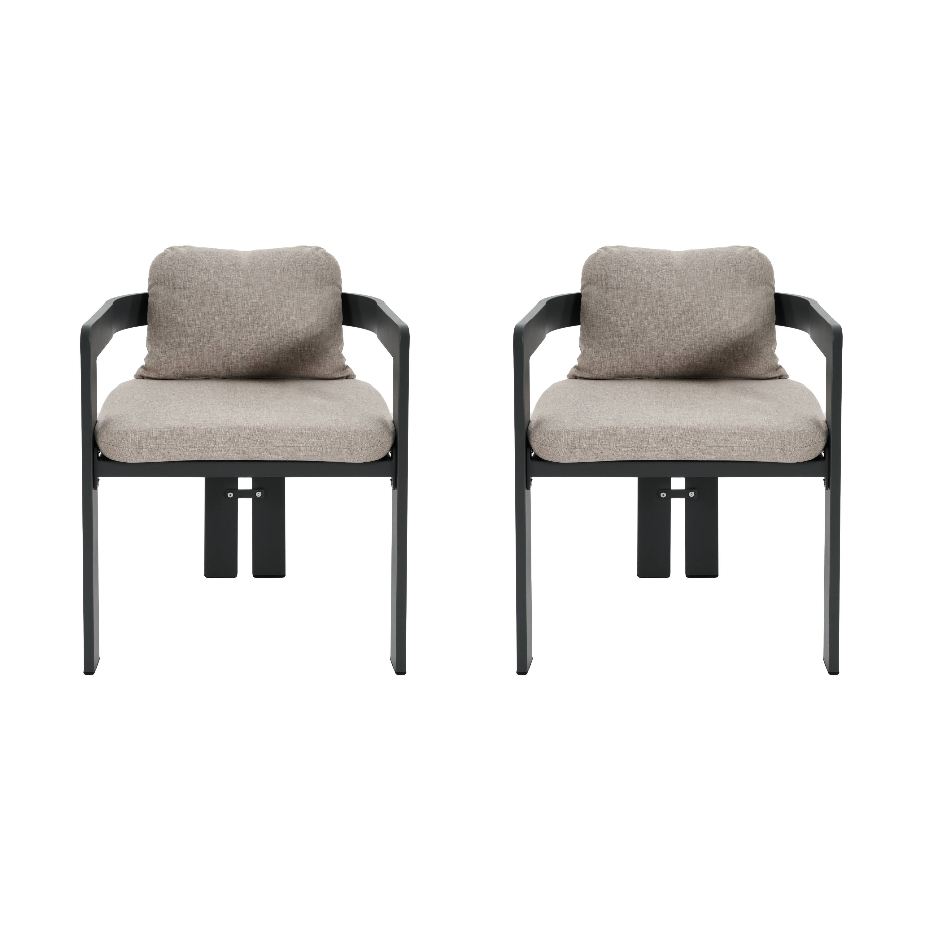 Angle. Mondawe - Set of 2 Patio Outdoor Aluminum Dining chair with Cushion - Beige+Black.