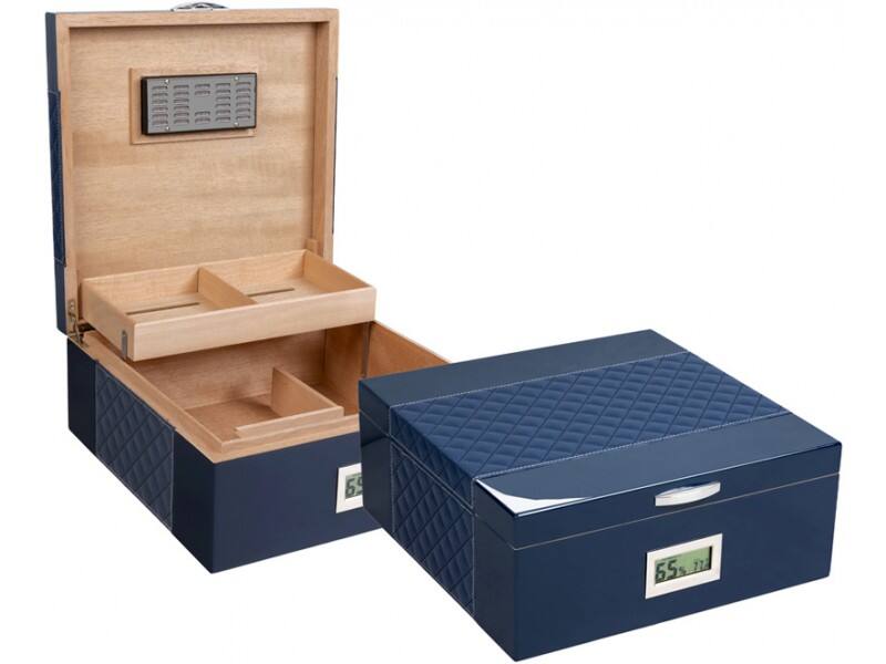 Front. Prestige - Hampton Blue Cigar Humidor - Blue Lacquer Finish.