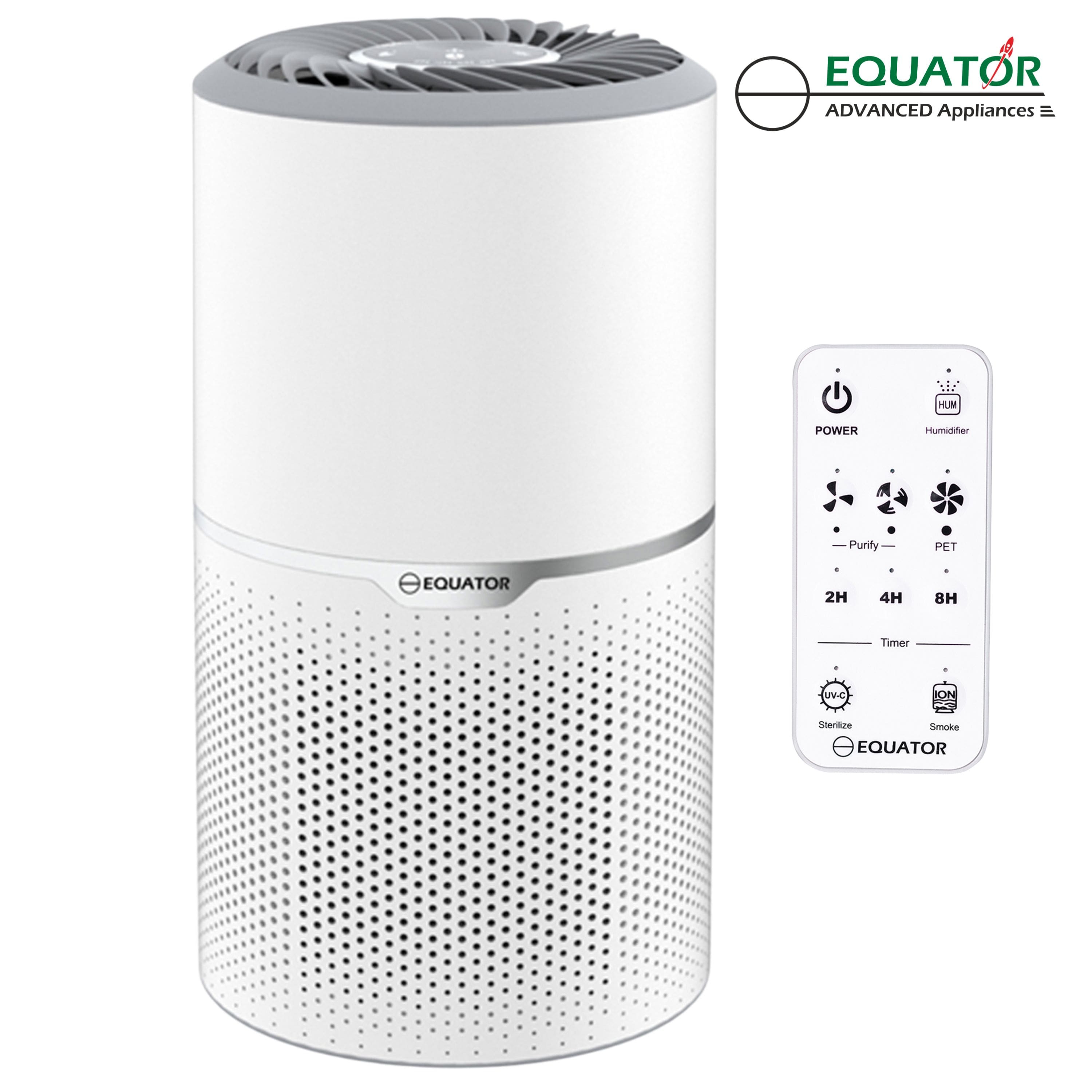 Equator - 270 sq.ft. HEPA Air Purifier with Sterilizer ION Smoke Remover UV-C Light PET Dander Odor Lock 110V - White
