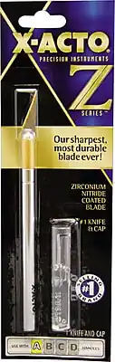 X-ACTO PRECISION INSTRUMENTS Z SERIES
Our sharpest, most durable blade ever!
ZIRCONIUM NITRIDE COATED BLADE
1 KNIFE & CAP
#1 HANDLES
KNIFE AND CAP
SIZE SWITCH A B C D HANDLES