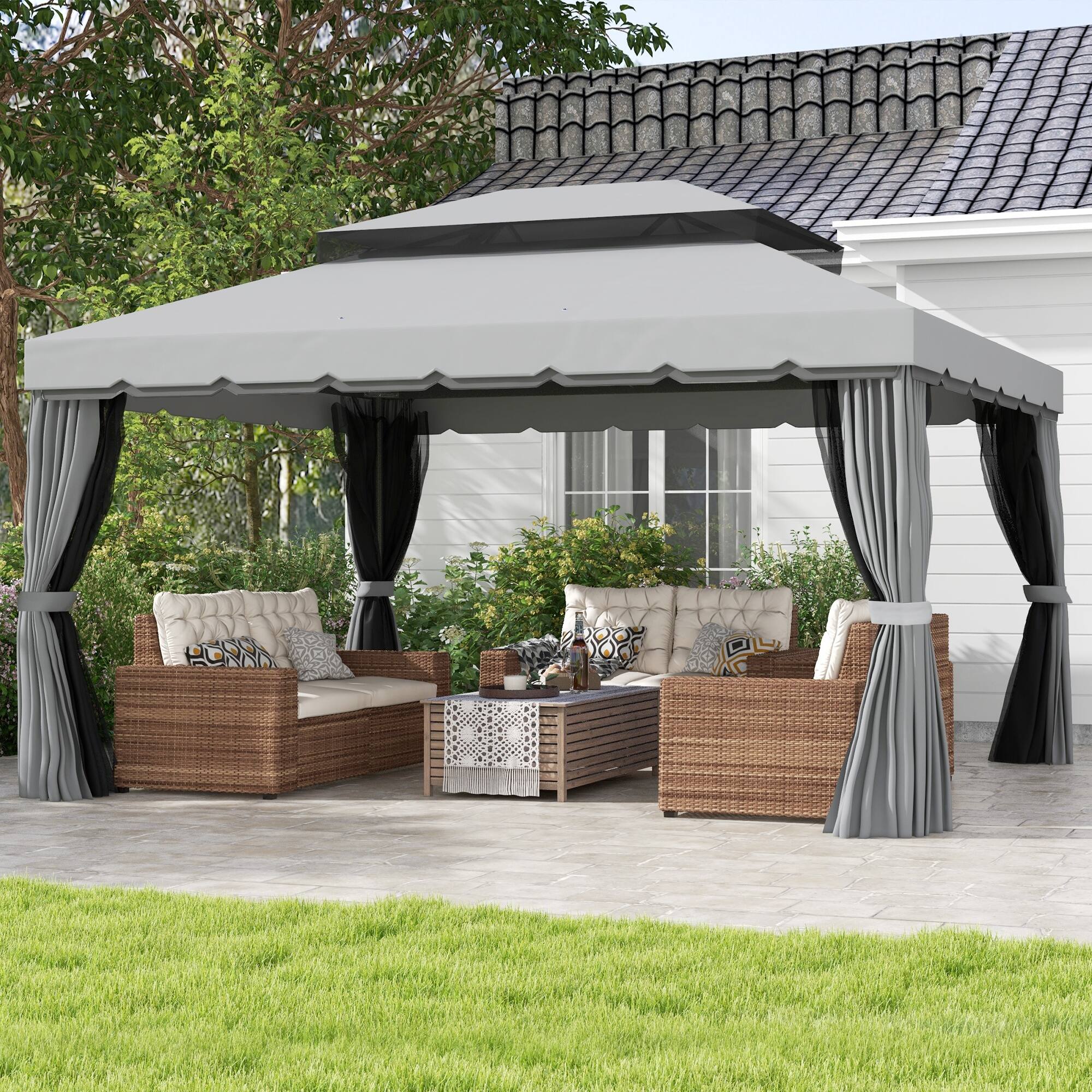 Alt View 1. Outsunny - x 13' Patio Gazebo w/ Aluminum Frame Double Roof - Light Gray.