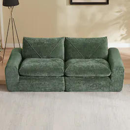 Loheer - 85 Inch Beige Chenille Sectional Sofa Modern Minimalist Modular Couch with Ottoman for Living Room - Green