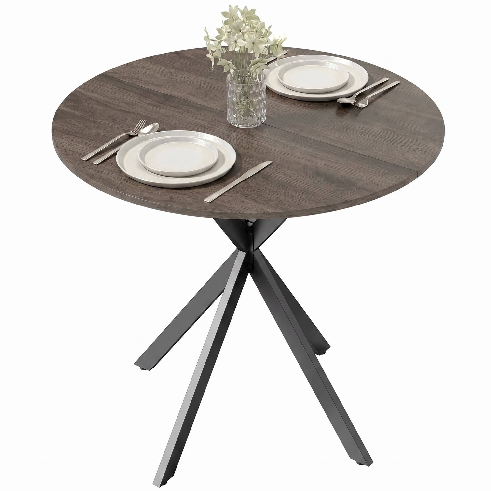 Homcom - Small Round Dining Table for 2, Industrial Kitchen Table with Cross Steel Legs for Dining Room - Brown