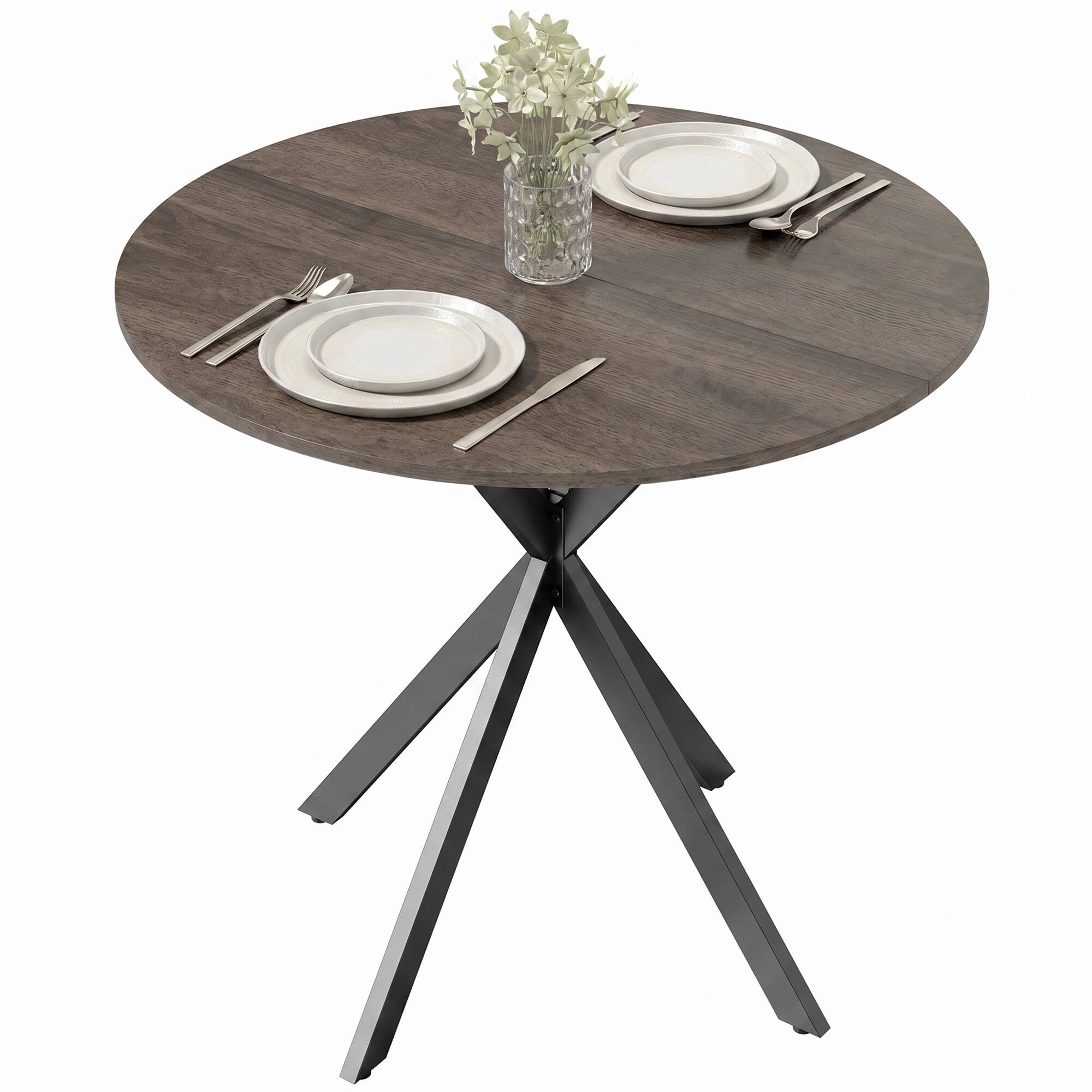 Homcom - Small Round Dining Table for 2, Industrial Kitchen Table with Cross Steel Legs for Dining Room - Brown