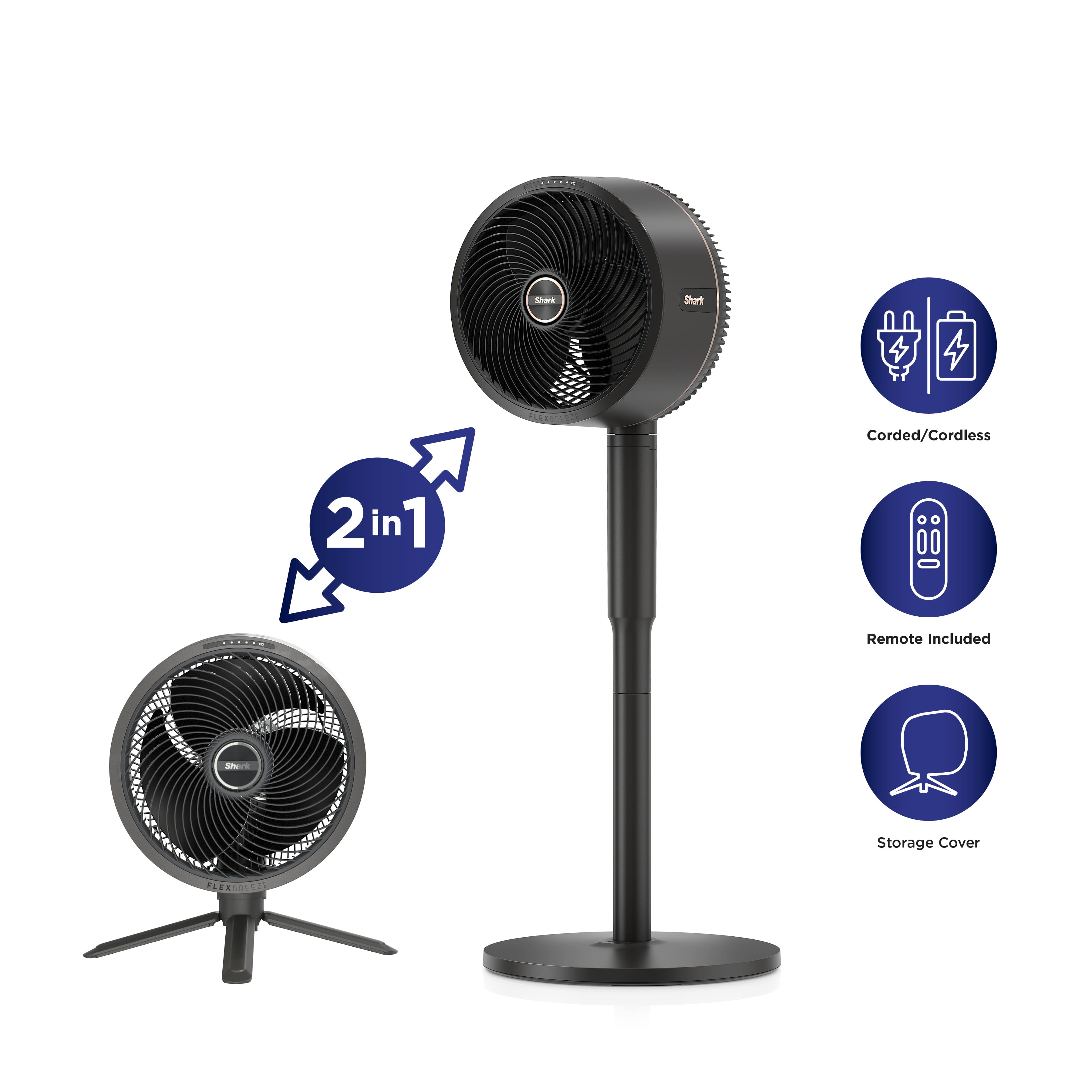 Shark - FlexBreeze Outdoor and Indoor Fan, Cordless & Corded, Pedestal to Tabletop - Dark Gray - Front_Zoom