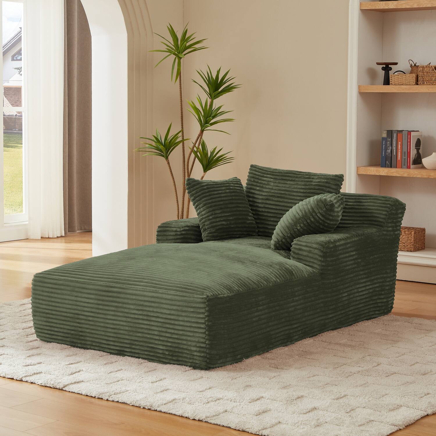 Back. Chic Crate - Plush Corduroy Cloud Floor Sofa Bed for Living Room - Green.