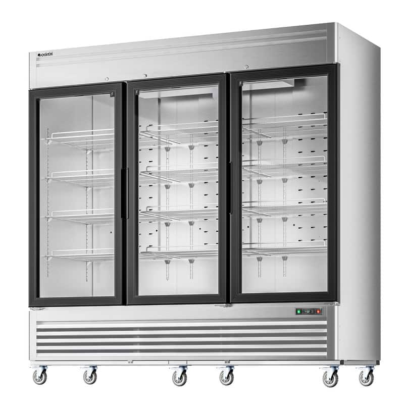 Coolski - 82 in. 78.2 cu. ft. 3-Glass Door Commercial Reach In Display Upright Freezer - Stainless Steel