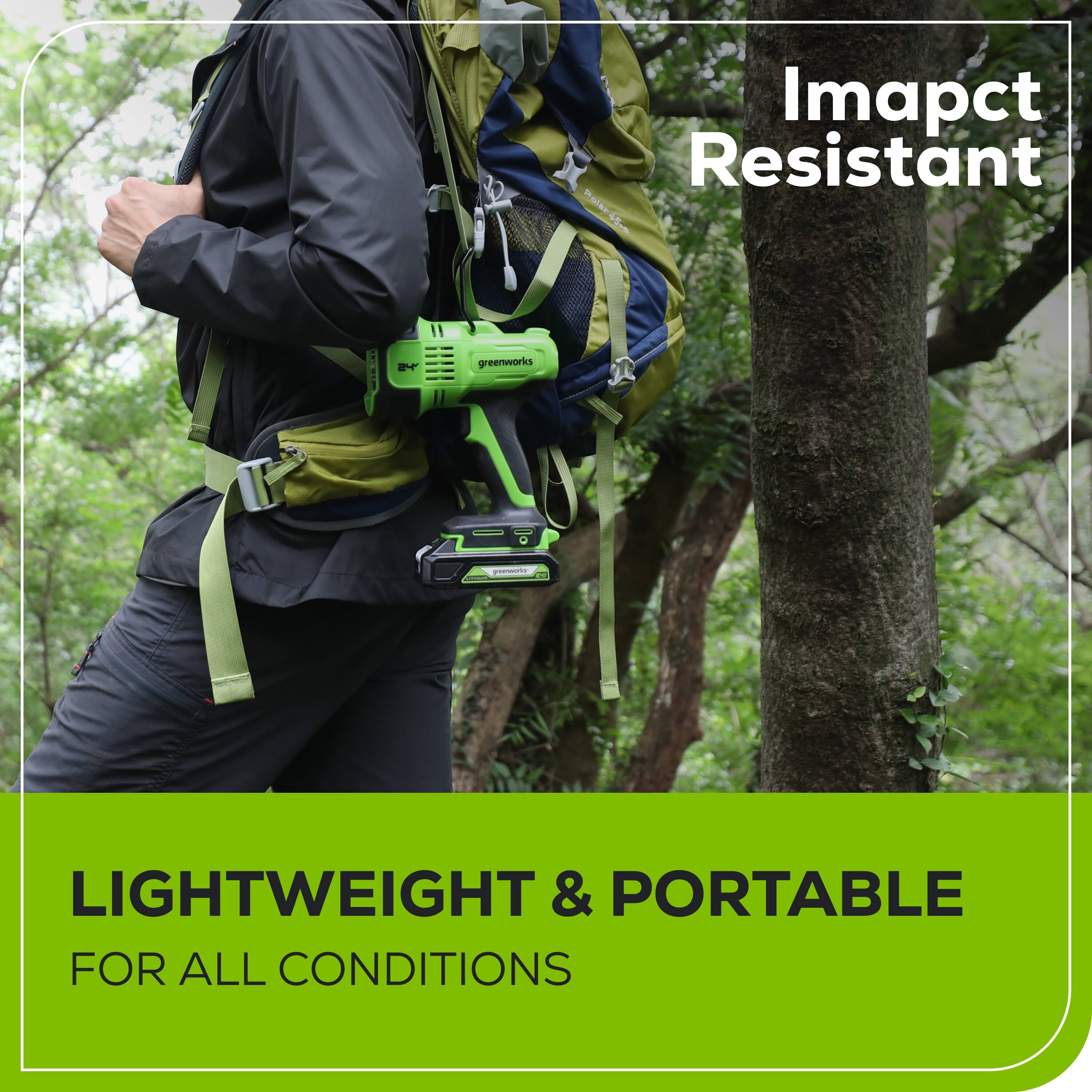 Impact Resistant  
Polar45m Soher A2  
greenworks iC  
LIGHTWEIGHT & PORTABLE FOR ALL CONDITIONS