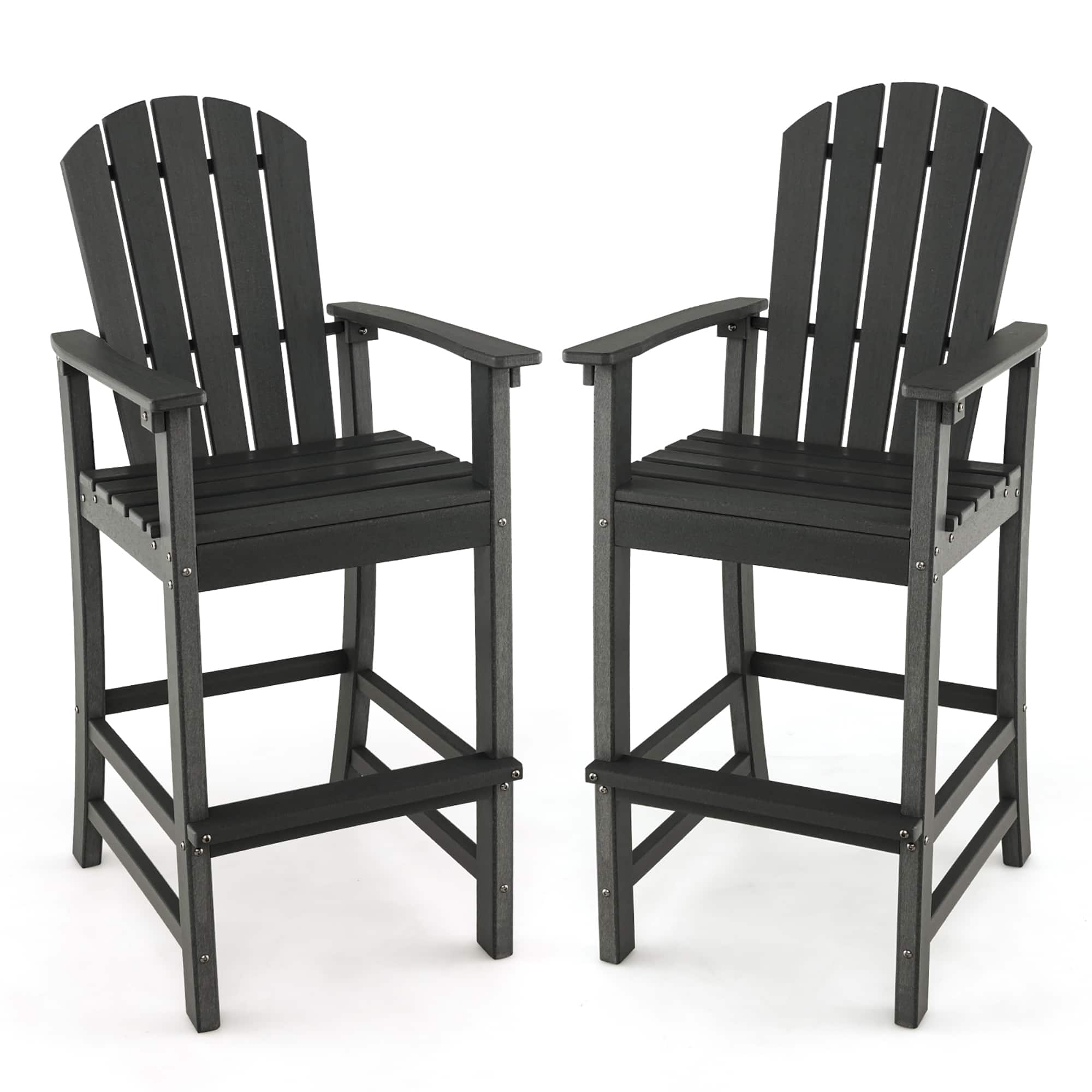 Gymax - 2PCS HDPE Bar Height Stool Tall Chair Armrest Footrest All Weather Outdoor Patio - Black