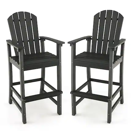 Front. Gymax - Gymax 2PCS HDPE Bar Height Stool Tall Chair Armrest Footrest All Weather Outdoor Patio - Black.