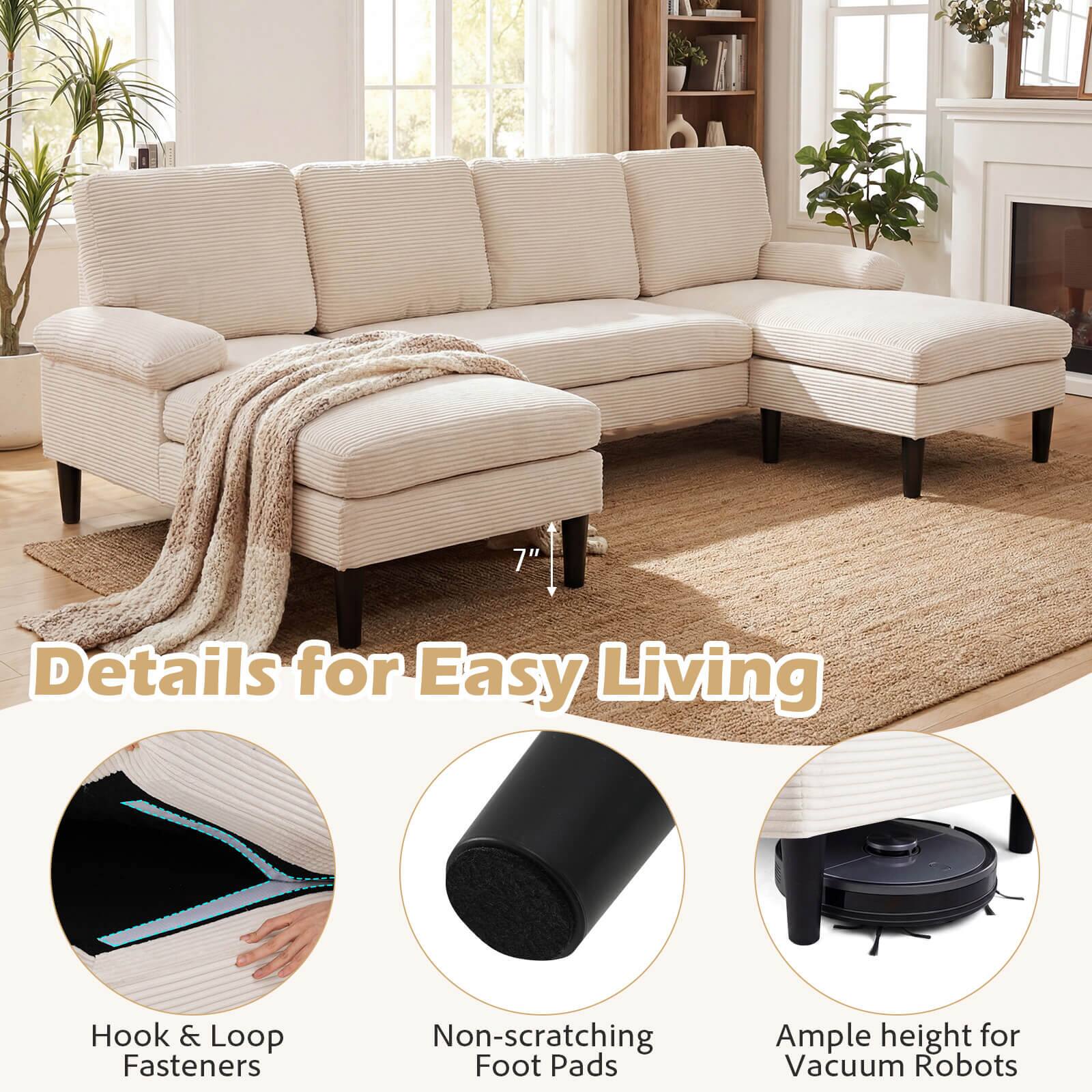 7" Details for Easy Living  
Hook & Loop Fasteners  
Non-scratching Foot Pads  
Ample height for Vacuum Robots