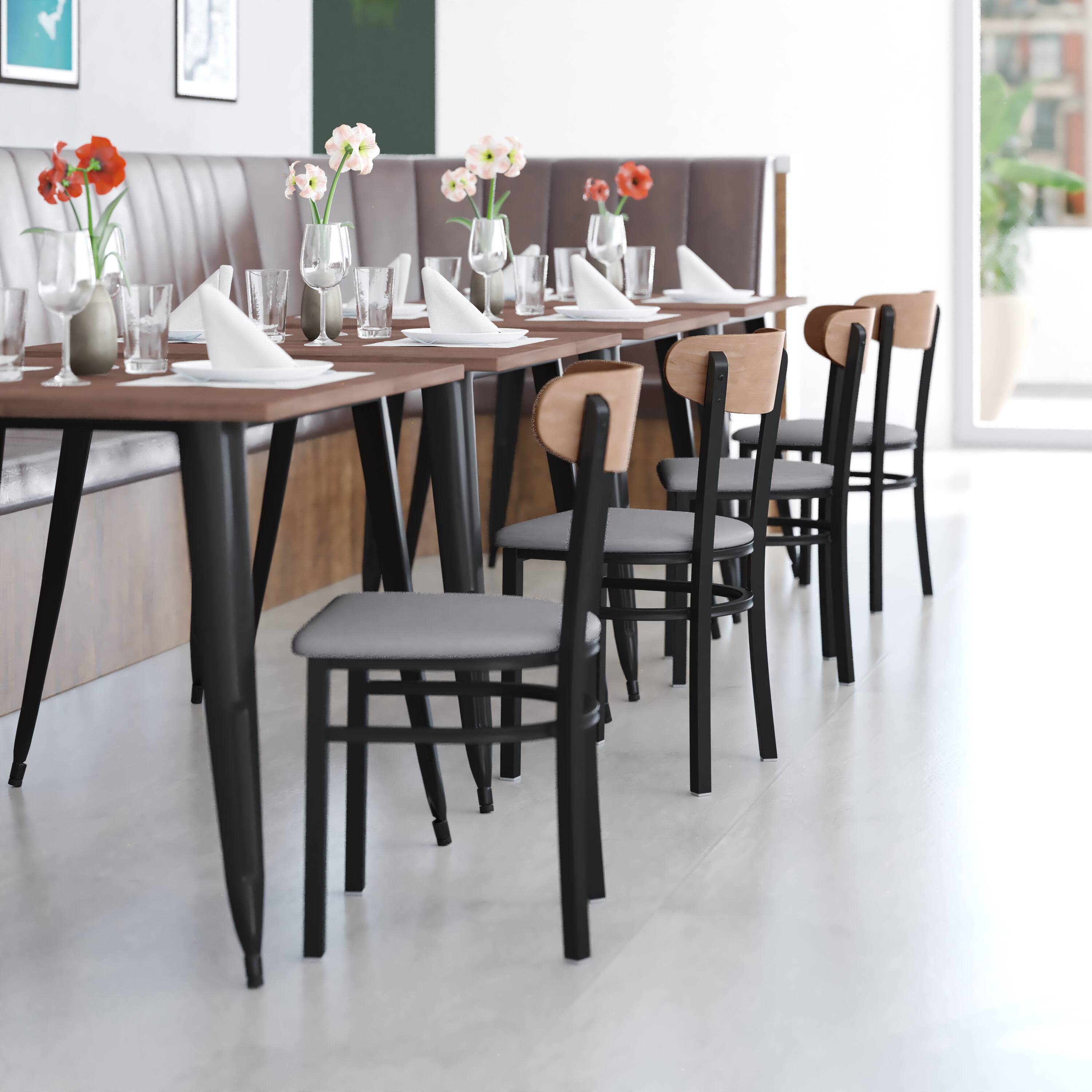 Alt View 3. Emma + Oliver - Yara Industrial Dining Chair with Rolled Steel Frame and Solid Wood Seat - 500 lbs. Static Weight Capacity - Natural Birch Wood Back/Gray Vinyl Seat.