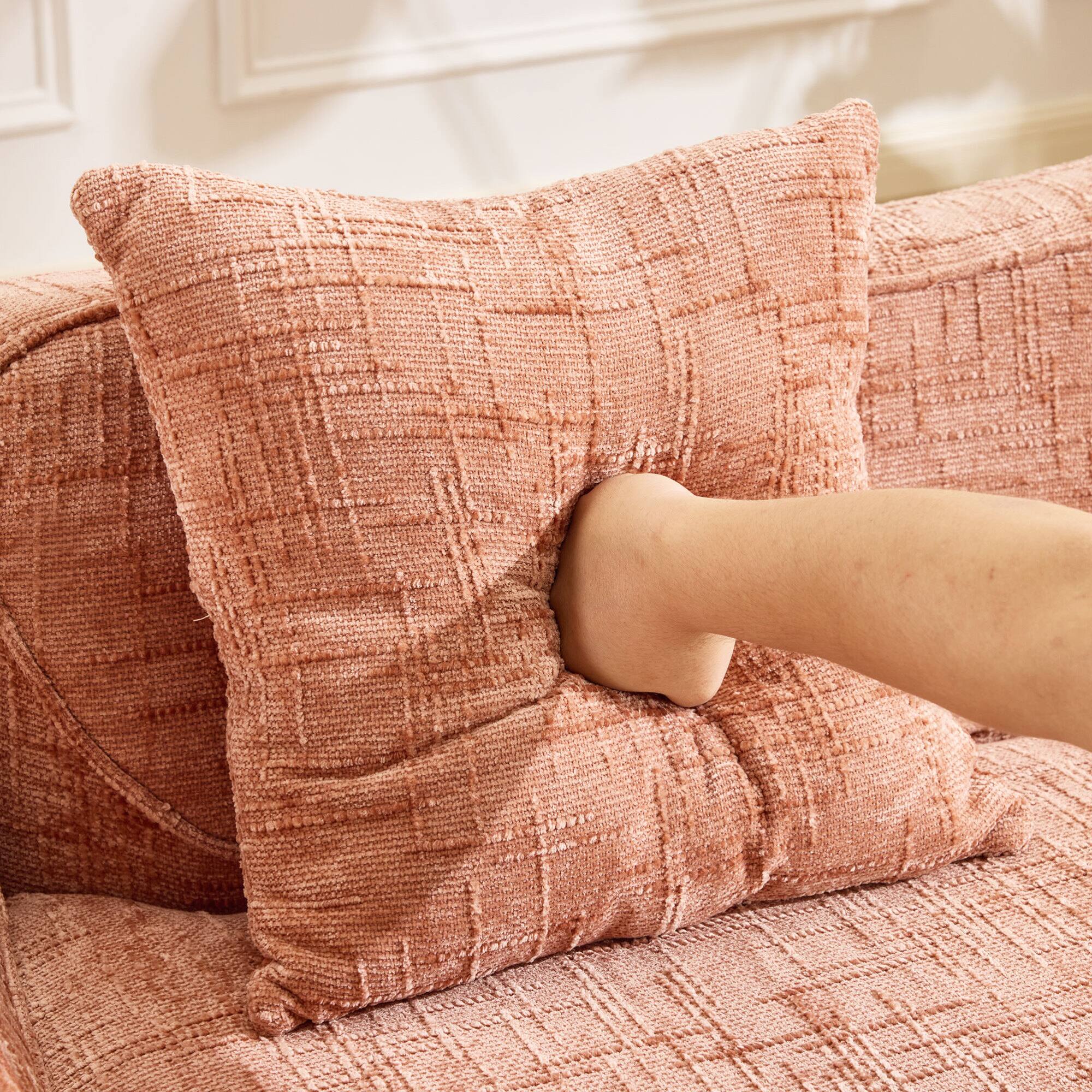 Alt View 6. GOODSILO - Curved Two-Person Compression Sofa with Pillows for Small Spaces - Pink.