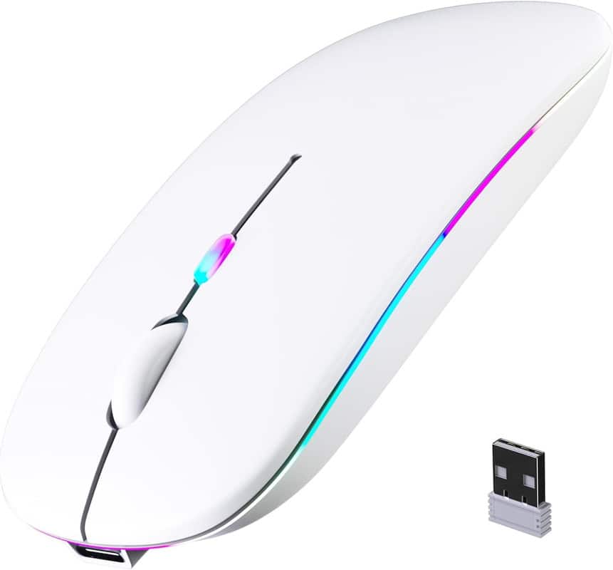 RISOKEYS - Wireless Bluetooth Mouse, Rechargeable, LED, Silent, Ultra-thin Design, Portable Computer Mouse - Wireless - White