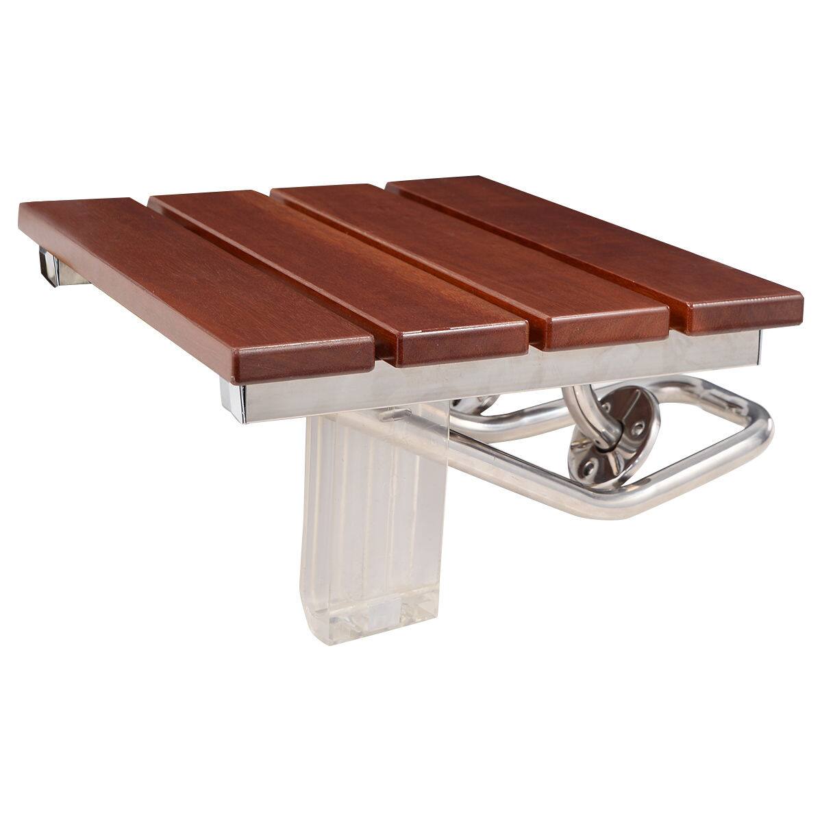 Alt View 1. Costway - Costway Folding Bath Seat Bench Shower Chair Wall Mount Solid Wood Construction - Brown,Sliver.