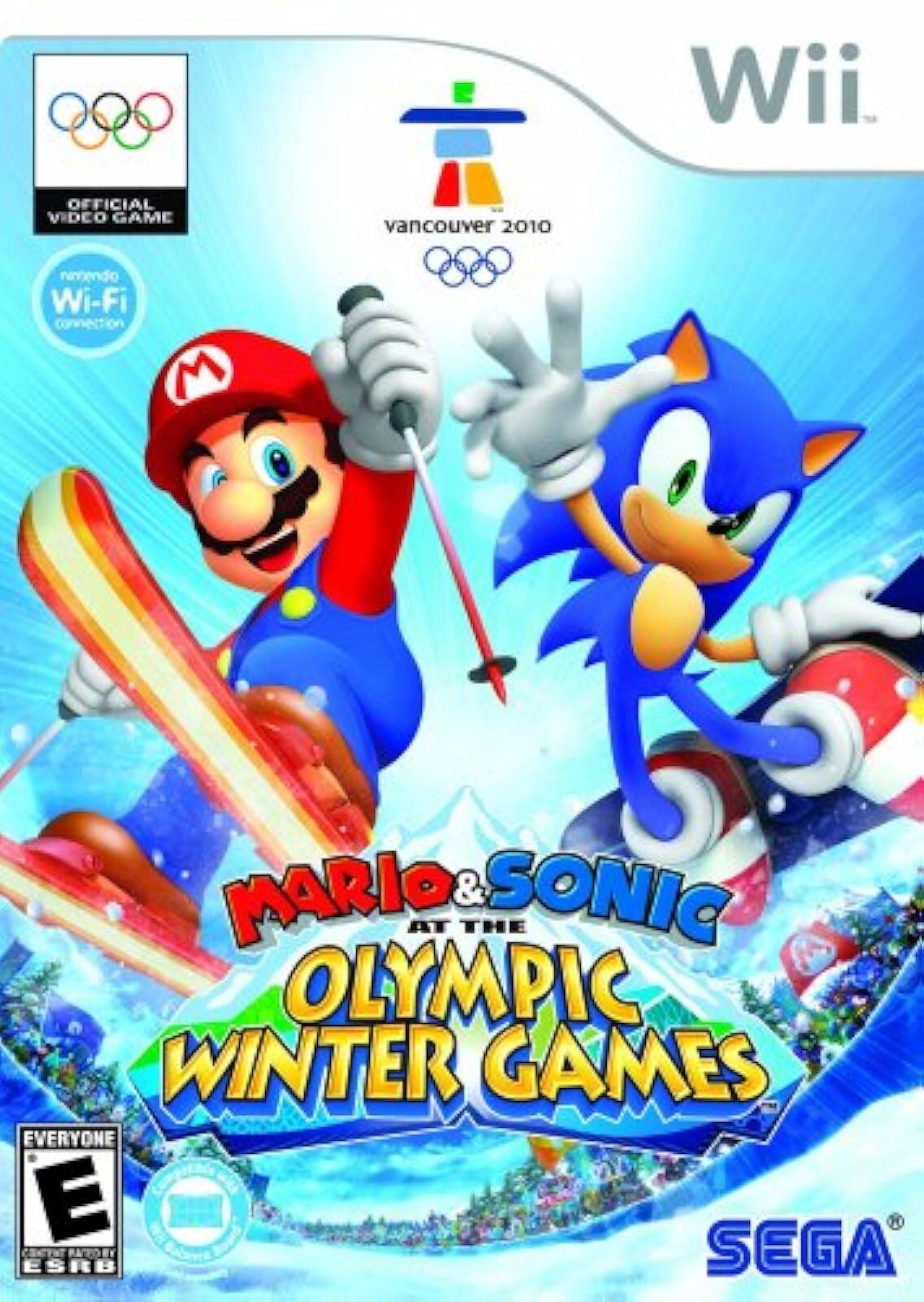 Wii  
OFFICIAL VIDEO GAME  
vancouver 2010  
Nintendo Wi-Fi Connection  
MARIO & SONIC AT THE OLYMPIC WINTER GAMES  
EVERYONE  
ESRB  
SEGA - E (Everyone)
