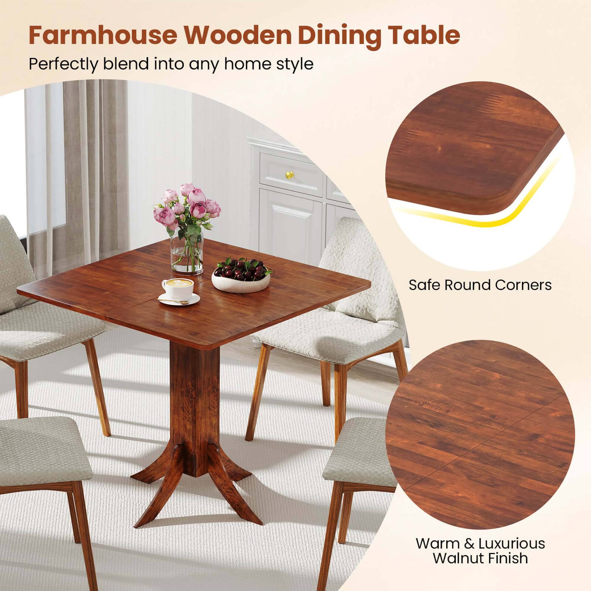 Farmhouse Wooden Dining Table: Perfectly blend into any home style, Safe Round Corners, Warm & Luxurious Walnut Finish.