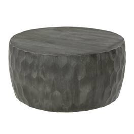 Manhattan Lane - Val 34 Inch Handcrafted Mango Wood Coffee Table, Hammered Round Drum Shape, Honeycomb - Gray