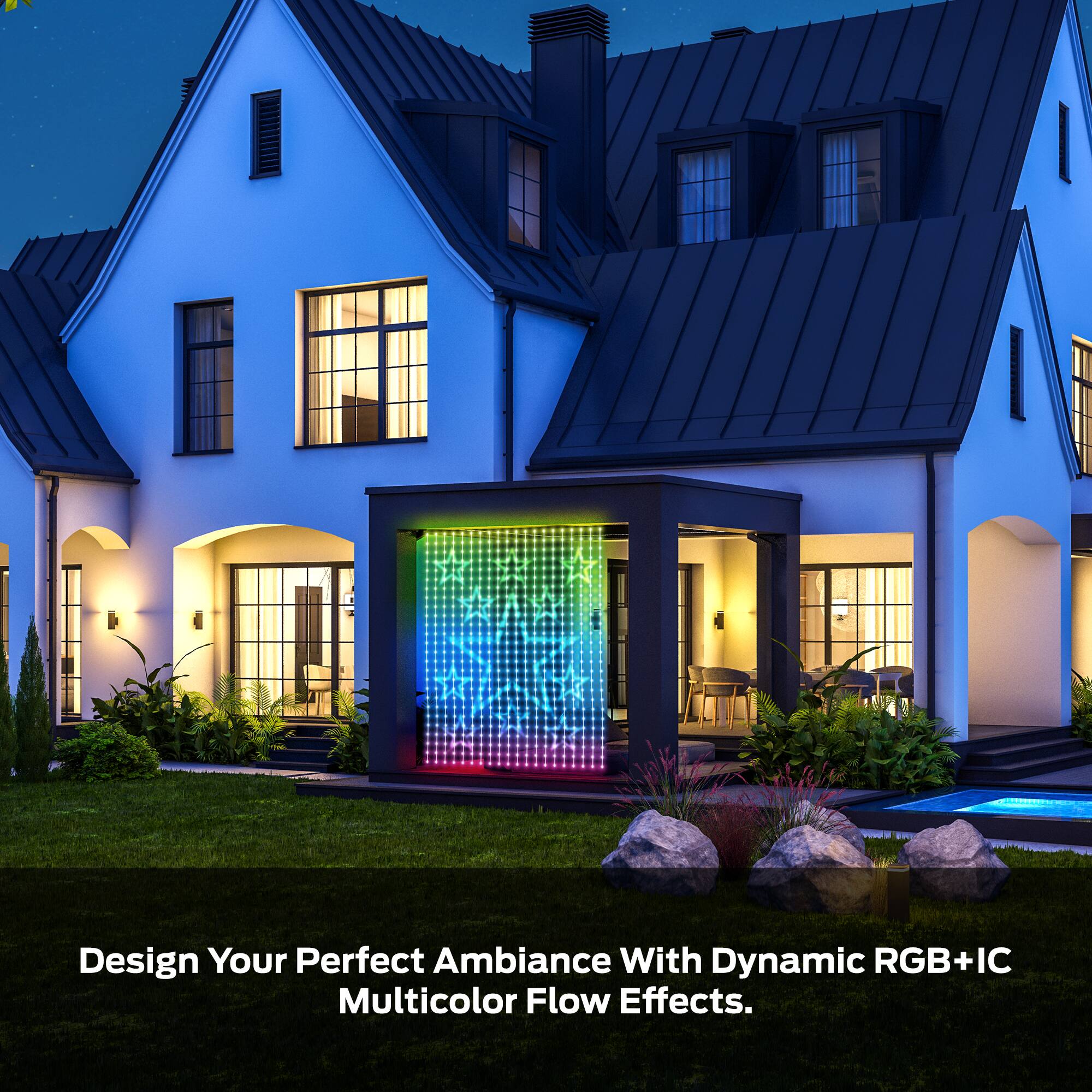 Design Your Perfect Ambiance With Dynamic RGB+IC Multicolor Flow Effects.