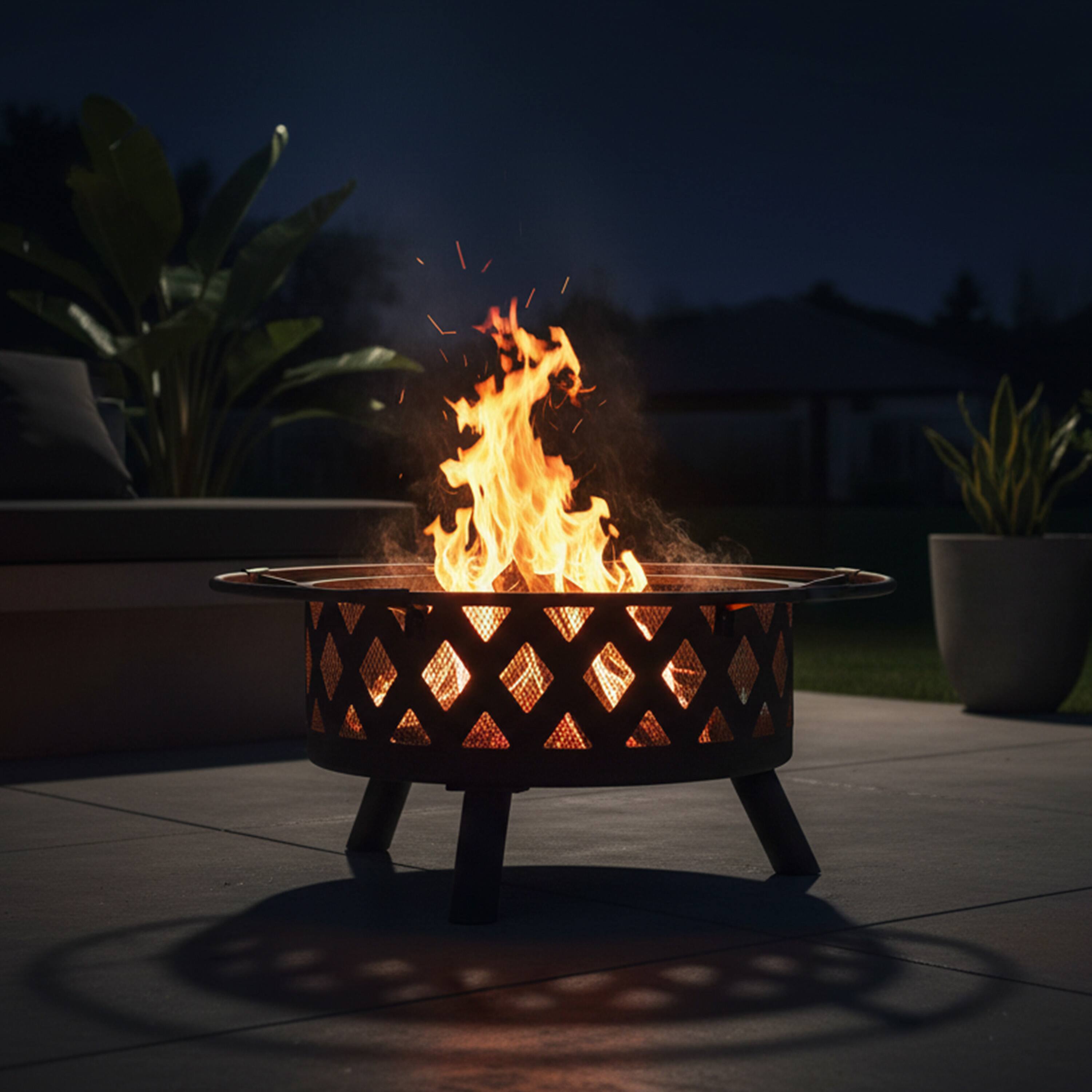 Alt View 2. Sunnydaze - 30 in Crossweave Steel Fire Pit with Screen and Poker - Bronze.