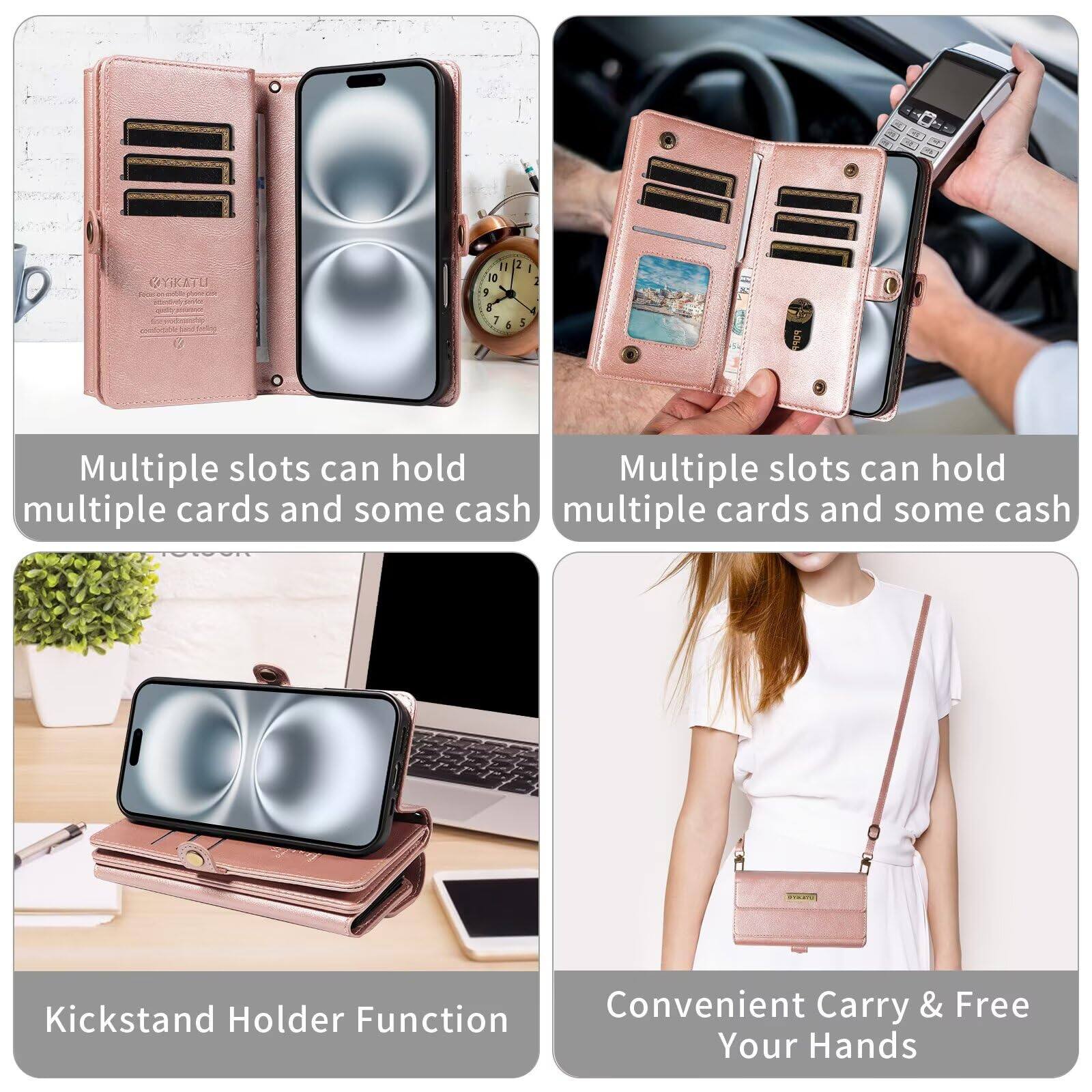 Multiple slots can hold multiple cards and some cash

Multiple slots can hold multiple cards and some cash

Kickstand Holder Function

Convenient Carry & Free Your Hands