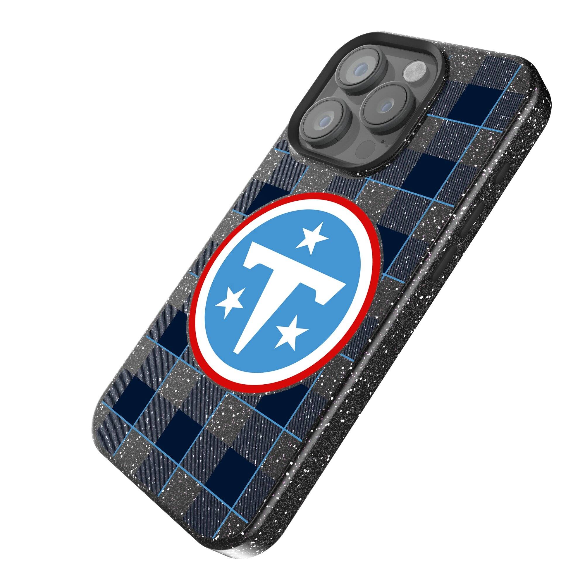 Alt View 1. Keyscaper - Tennessee Titans Plaid Bling iPhone Case - 14 - Black.