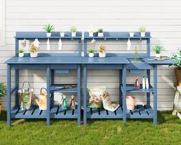 SERWALL - Outdoor Potting Bench 2-Piece Set, Rot-Resistant HDPE Gardening Table with Removable Sink, All-Weather Use - Blue
