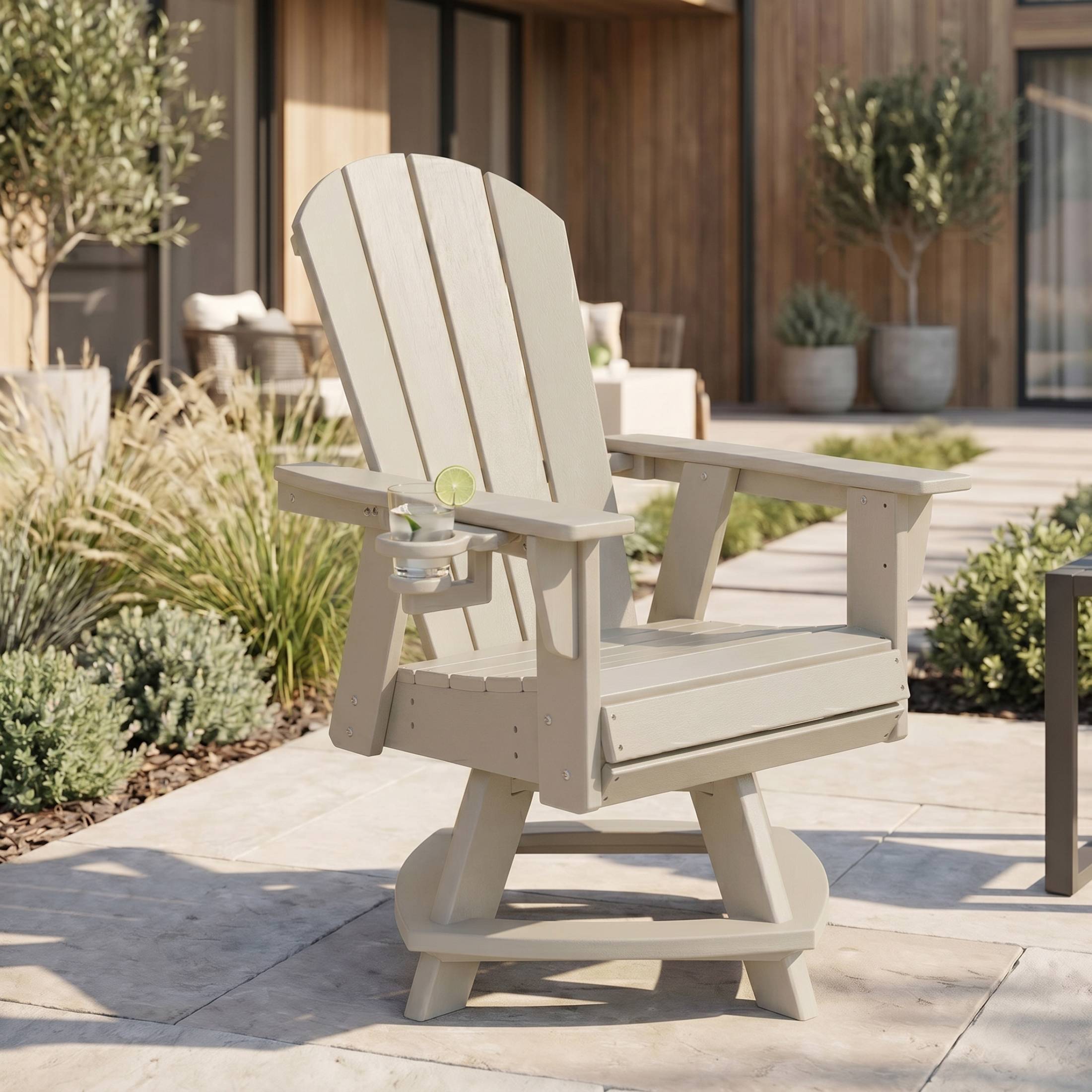 Angle. WestinTrends - WestinTrends Malibu Outdoor HDPE Swivel Adirondack Patio Dining Chair With Cup Holder - Sand.