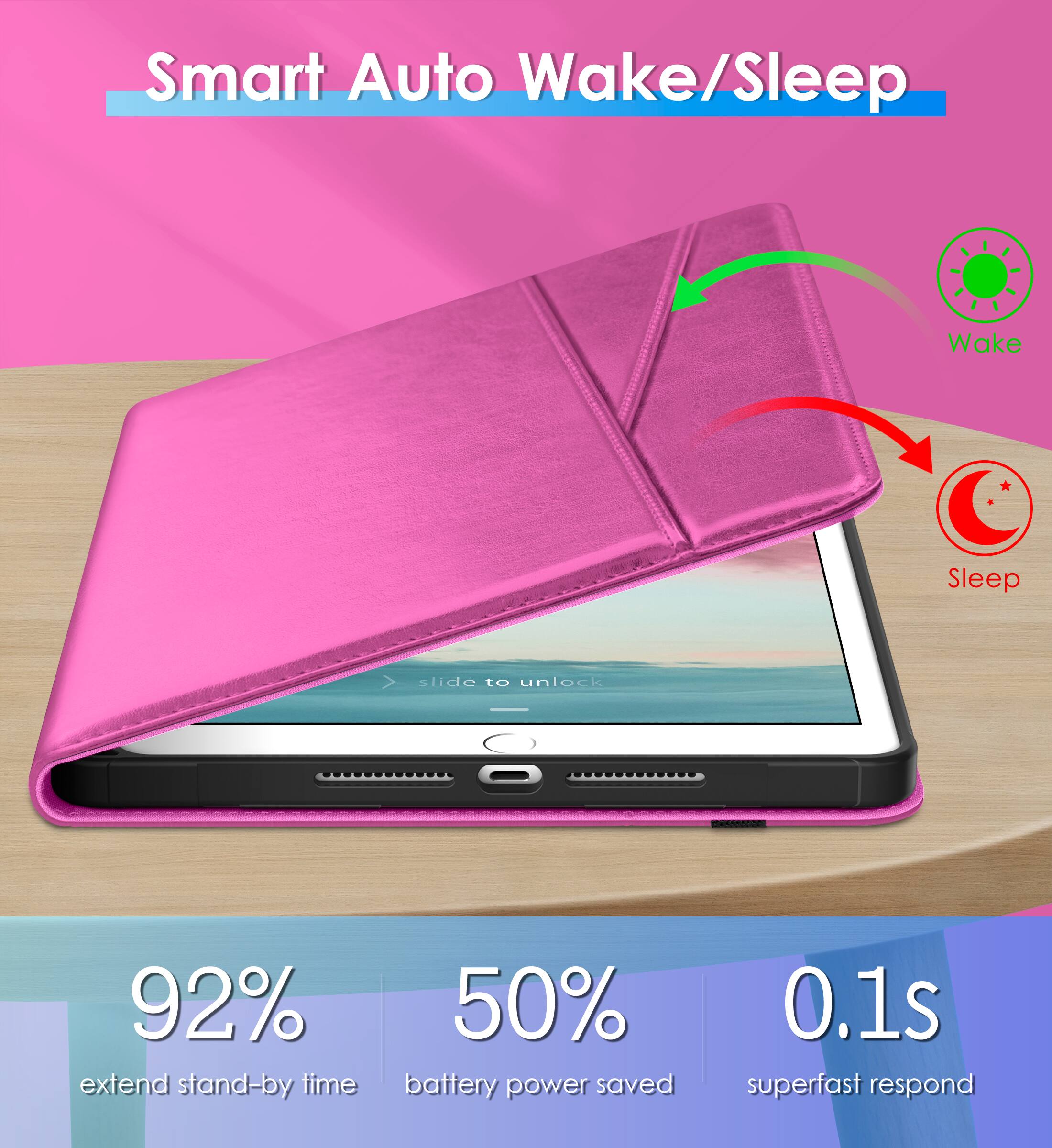 Smart Auto Wake/Sleep

- 92% extend stand-by time
- 50% battery power saved
- 0.1s superfast respond

slide to unlock