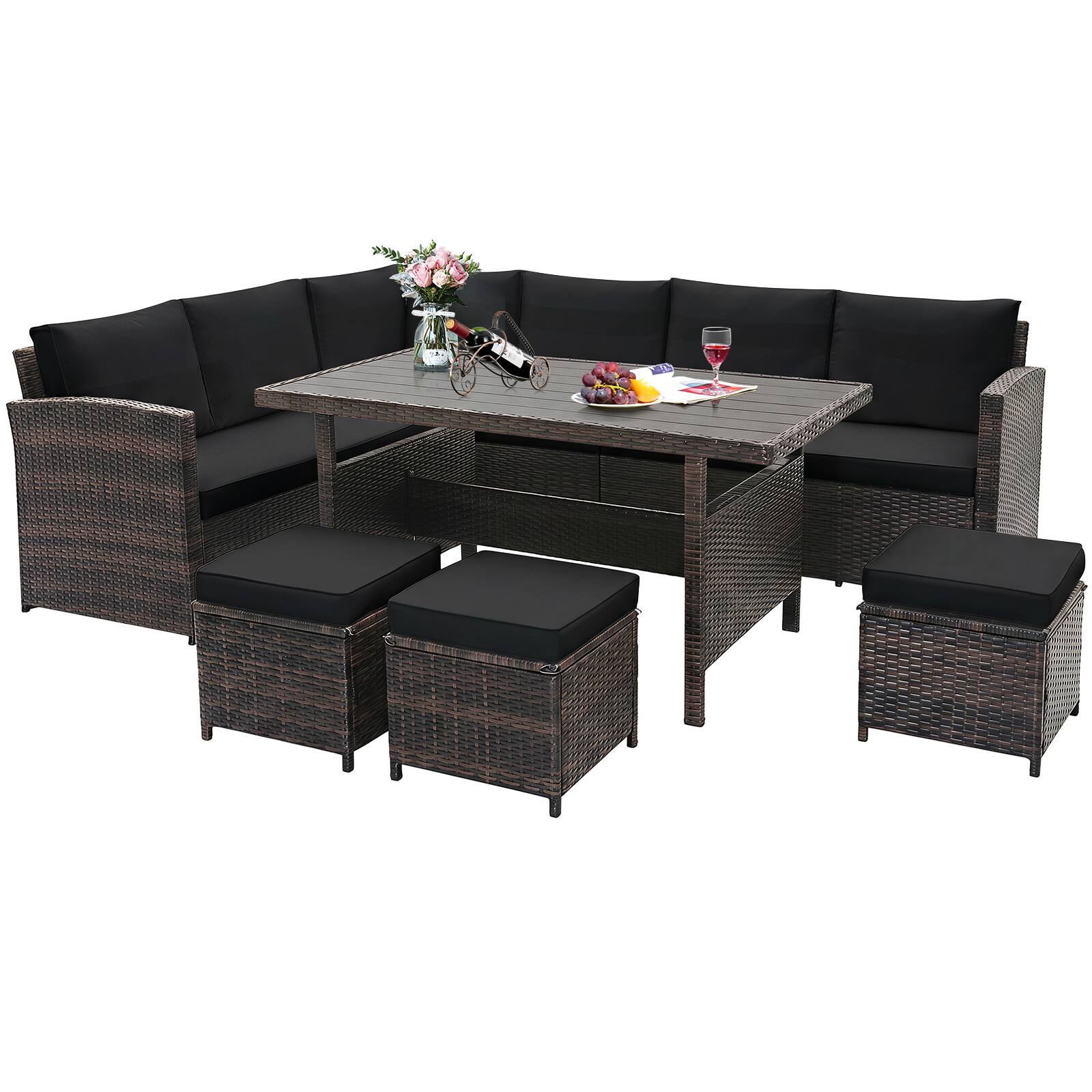 Alt View 1. Costway - Costway 7 PCS Patio Furniture Set Rattan Sectional Conversation Sofa Coffee Table Porch - Black.
