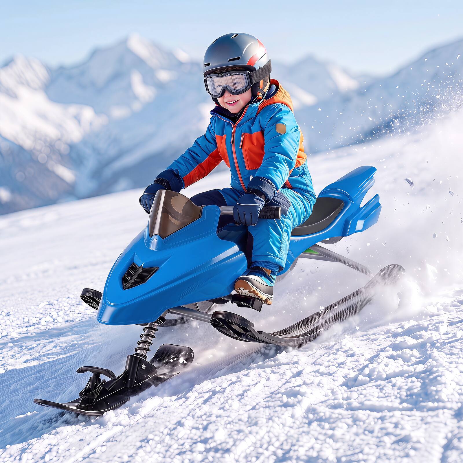 Alt View 3. Costway - Costway Snow Racer Sled with Brakes, Tow Ropes, Easy Grip Steering Handle for Winter Sports - Blue.