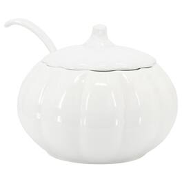 Martha Stewart - 5 Quart Fine Ceramic Pumpkin Soup Tureen With Lid and Ladle - White