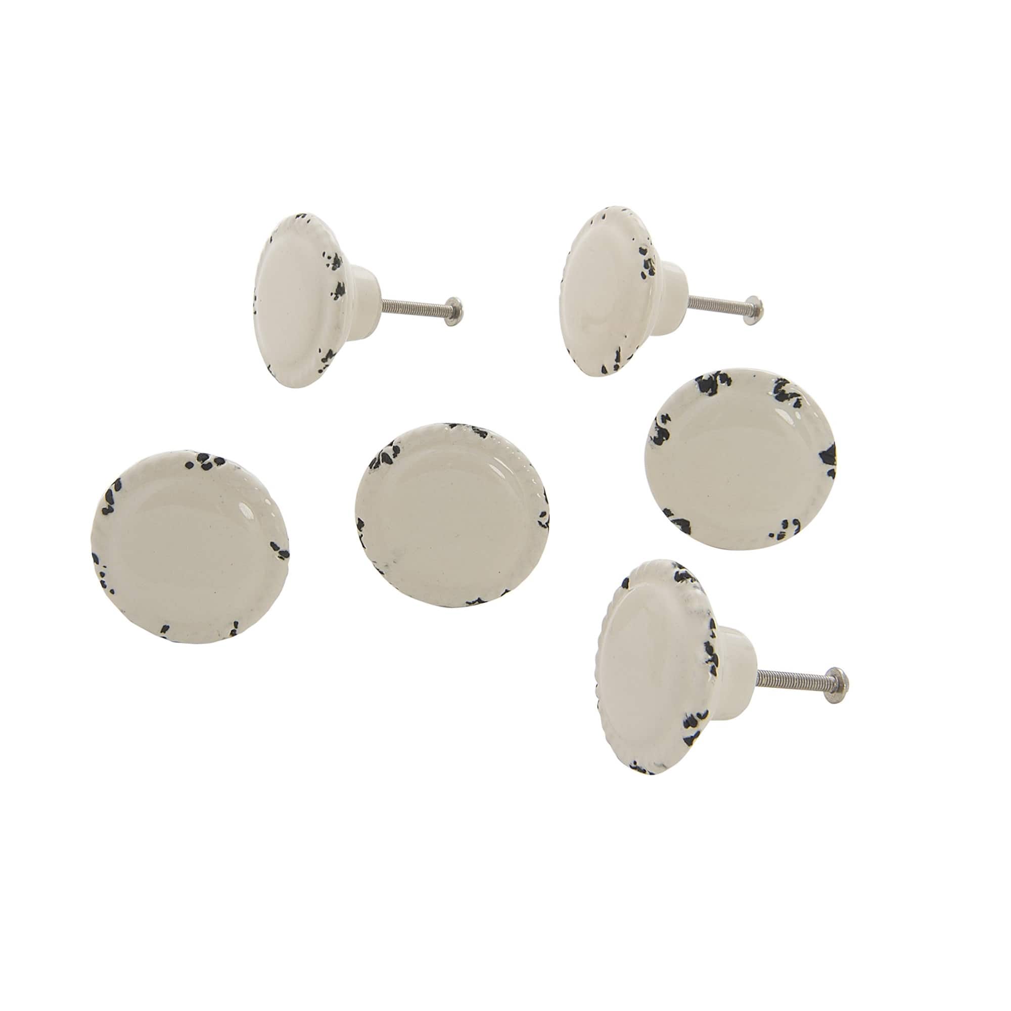 TX USA Corporation - Ceramic Distressed Disk Knob Set of 6 - Cream