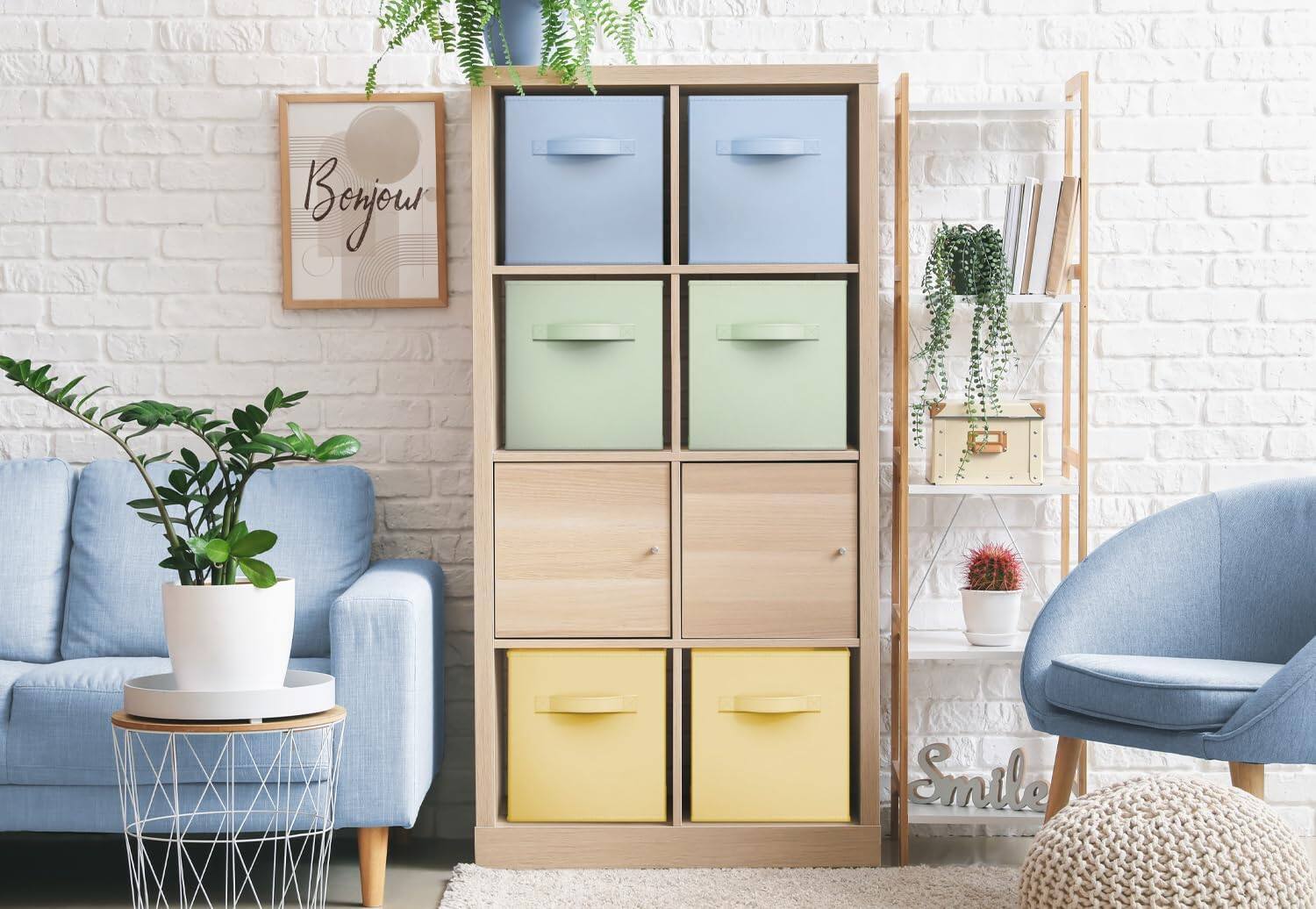 Alt View 3. Sorbus - Sorbus Foldable Storage Cubes - 6 Fabric Baskets for Organizing Pantry, Closet, Shelf, Nursery, Playroom, Toy Box, Cubby - Pastel Blue, Green, Yellow.