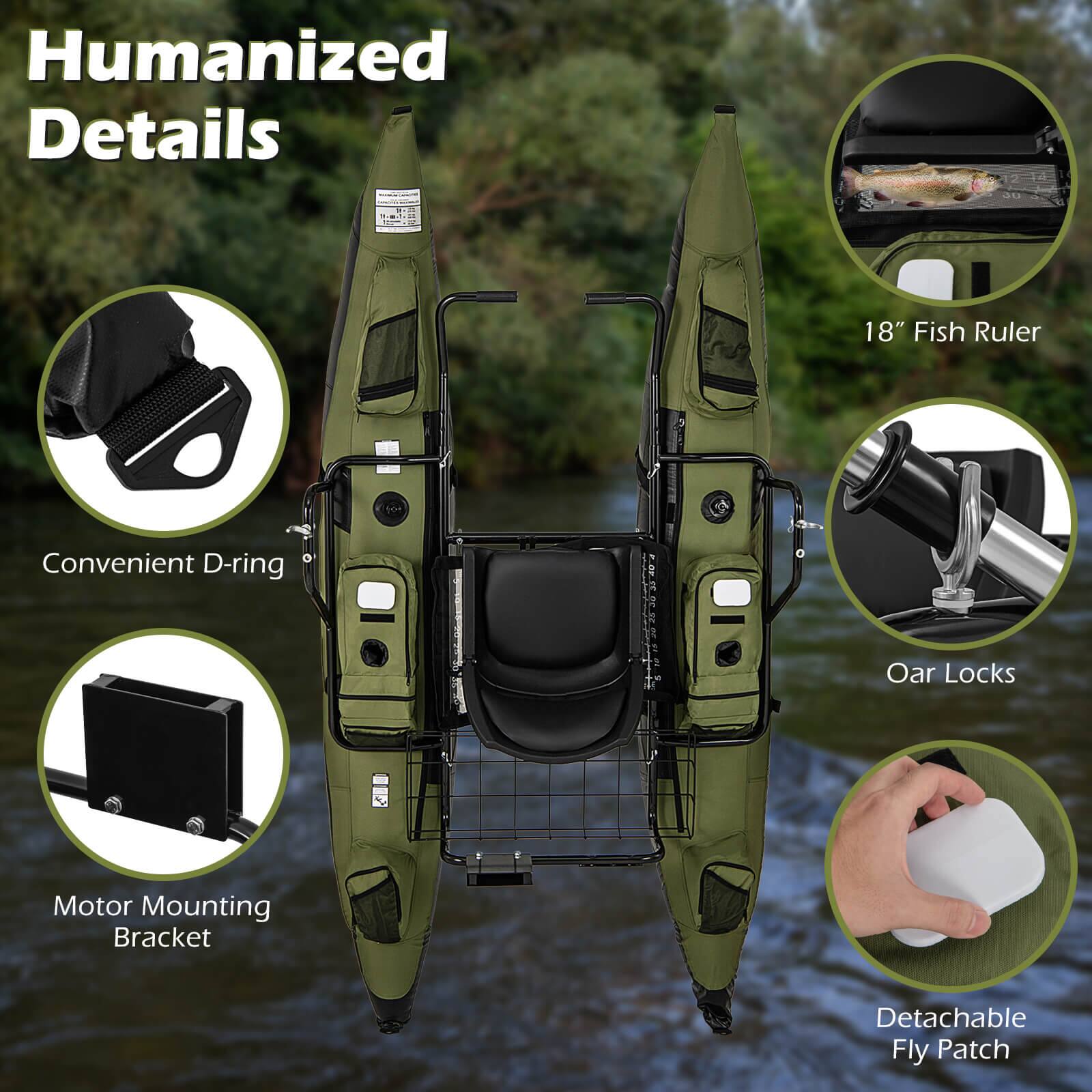 Humanized Details

- 18" Fish Ruler
- Convenient D-ring
- Oar Locks
- Motor Mounting Bracket
- Detachable Fly Patch