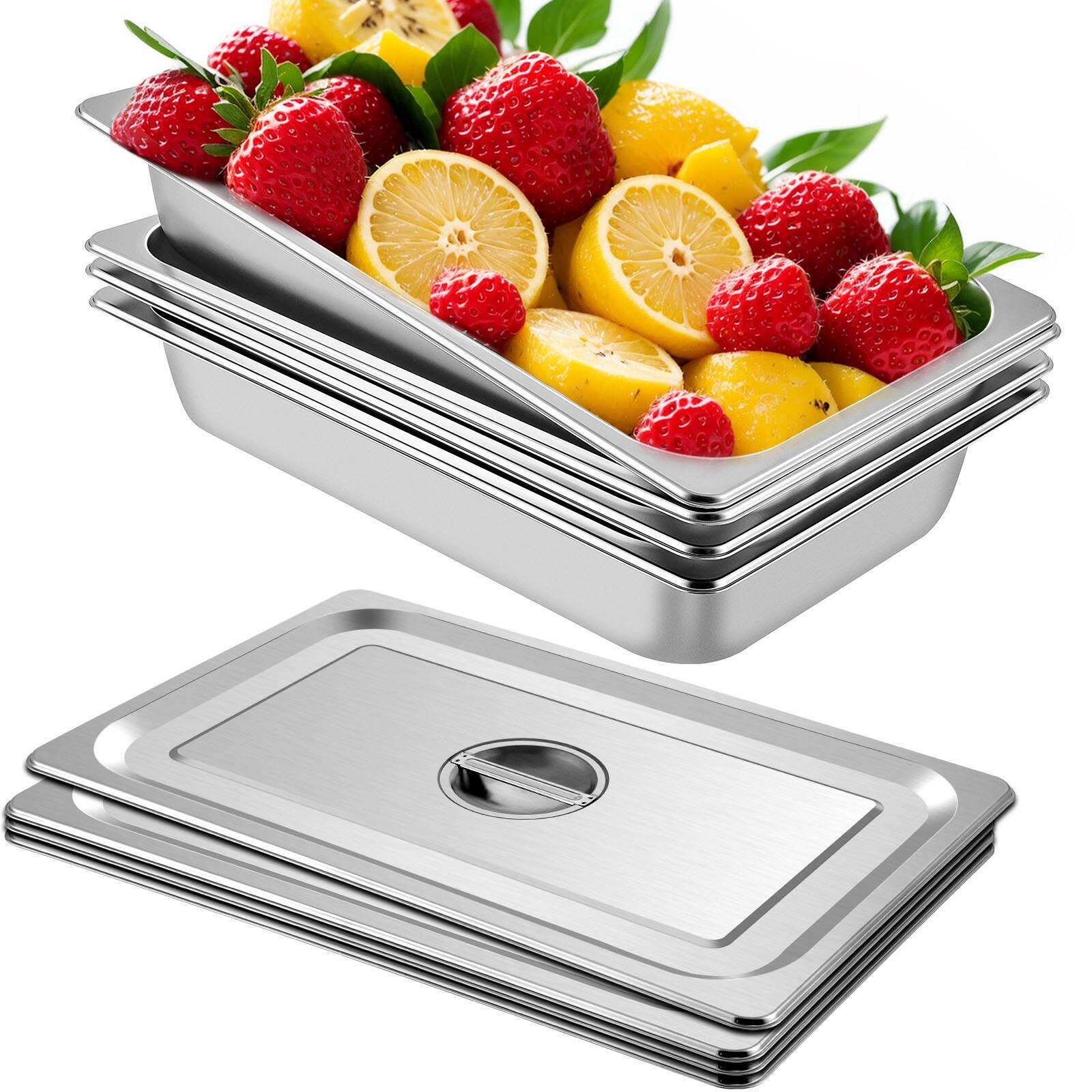 Front. VEVOR - 4 Pack Steam Table Pans 20.9 x 12.8 x 3.9 Inch Deep Steam Table Pan Full Size 13L Deep Food Container - Sliver.