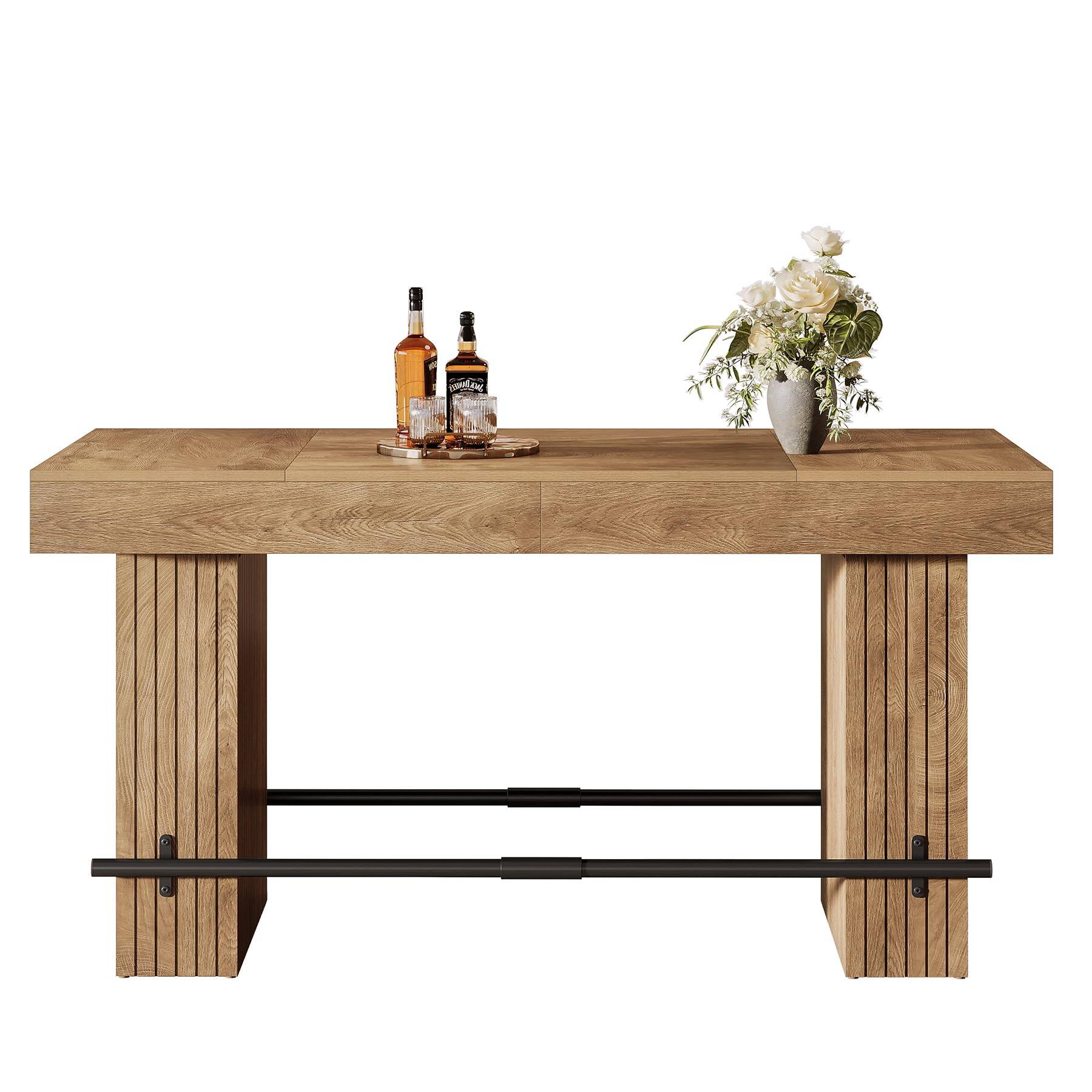 Alt View 4. Tribesigns - 62.2 Inch Bar Table, Counter Height Table, High Top Dining Table - Oak Wood.