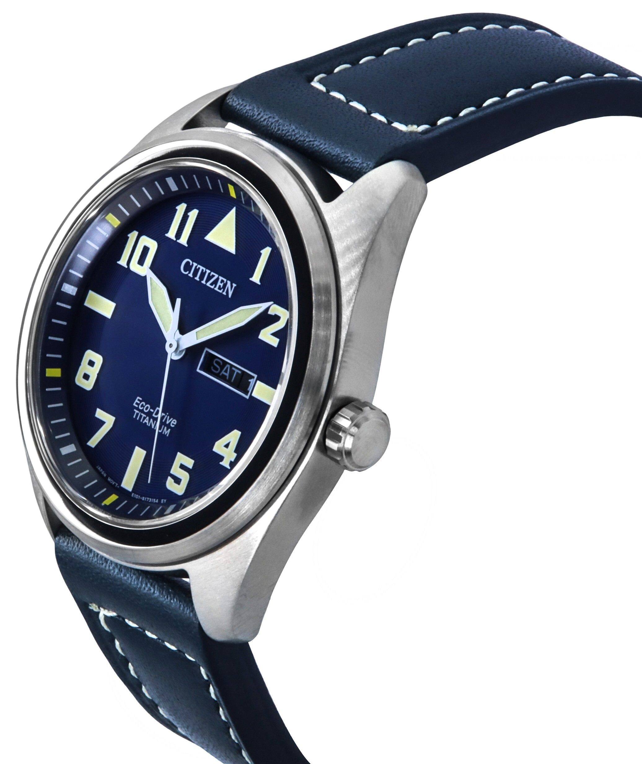 Citizen Eco Drive Super Titanium Blue Leather Strap Blue Dial